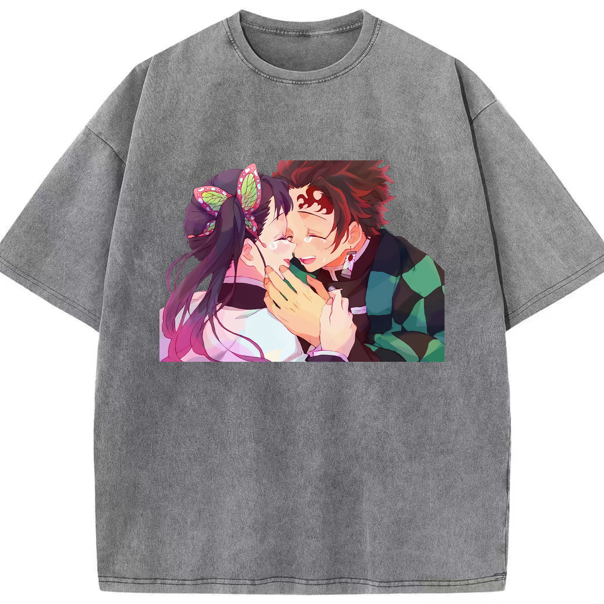 （画像用） 鬼滅の刃 竈門 炭治郎／かまど たんじろう Kamado Tanjirou 綿100% ヴィンテージ風 半袖Tシャツ（フロントプリント）