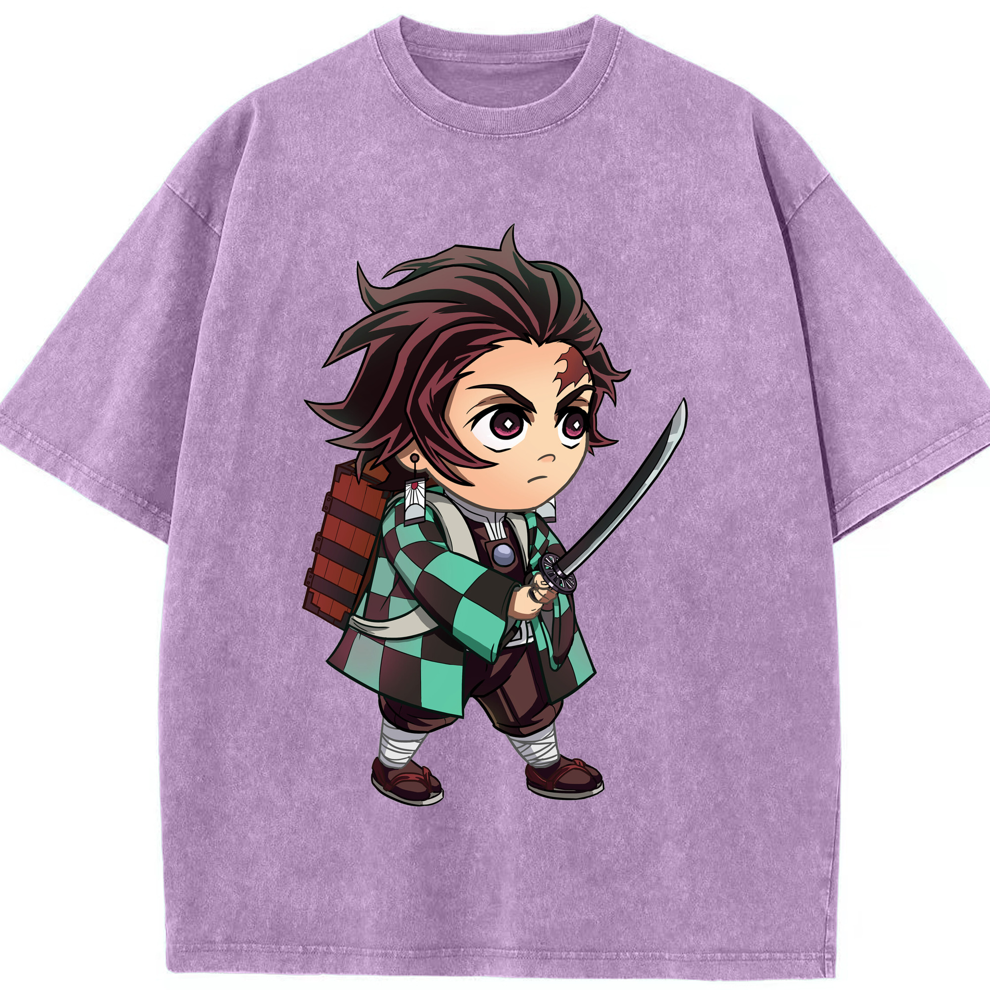 （画像用） 鬼滅の刃 竈門 炭治郎／かまど たんじろう Kamado Tanjirou 綿100% ヴィンテージ風 半袖Tシャツ（フロントプリント）