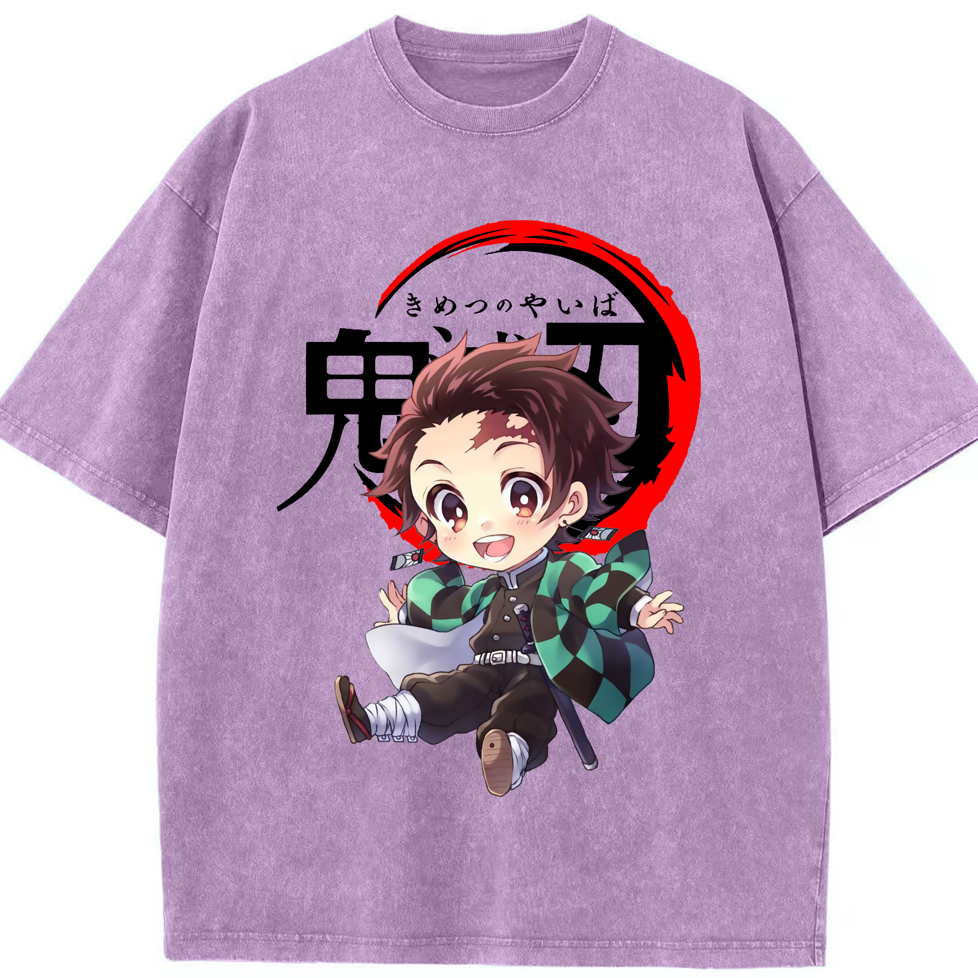 （画像用） 鬼滅の刃 竈門 炭治郎／かまど たんじろう Kamado Tanjirou 綿100% ヴィンテージ風 半袖Tシャツ（フロントプリント）
