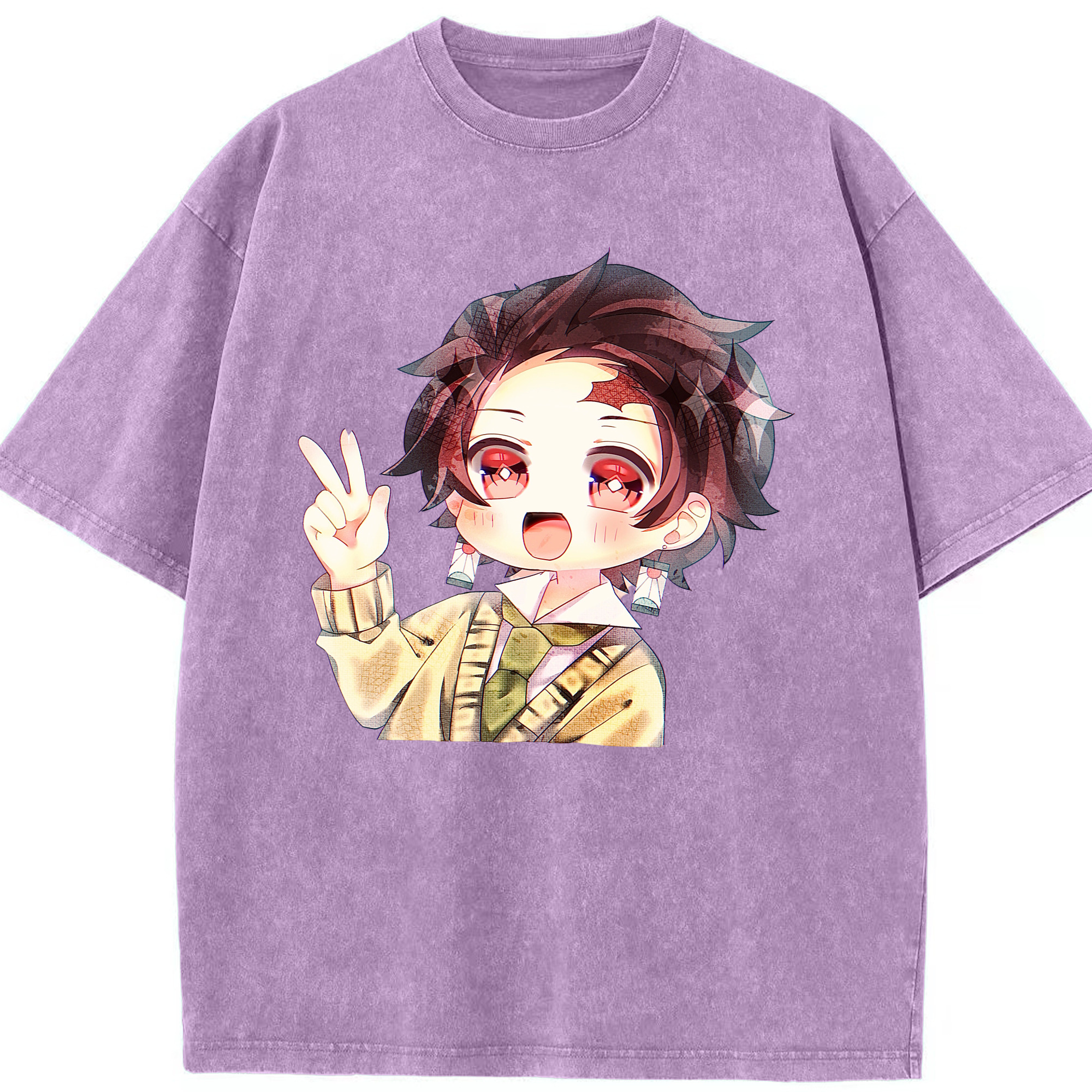 （画像用） 鬼滅の刃 竈門 炭治郎／かまど たんじろう Kamado Tanjirou 綿100% ヴィンテージ風 半袖Tシャツ（フロントプリント）