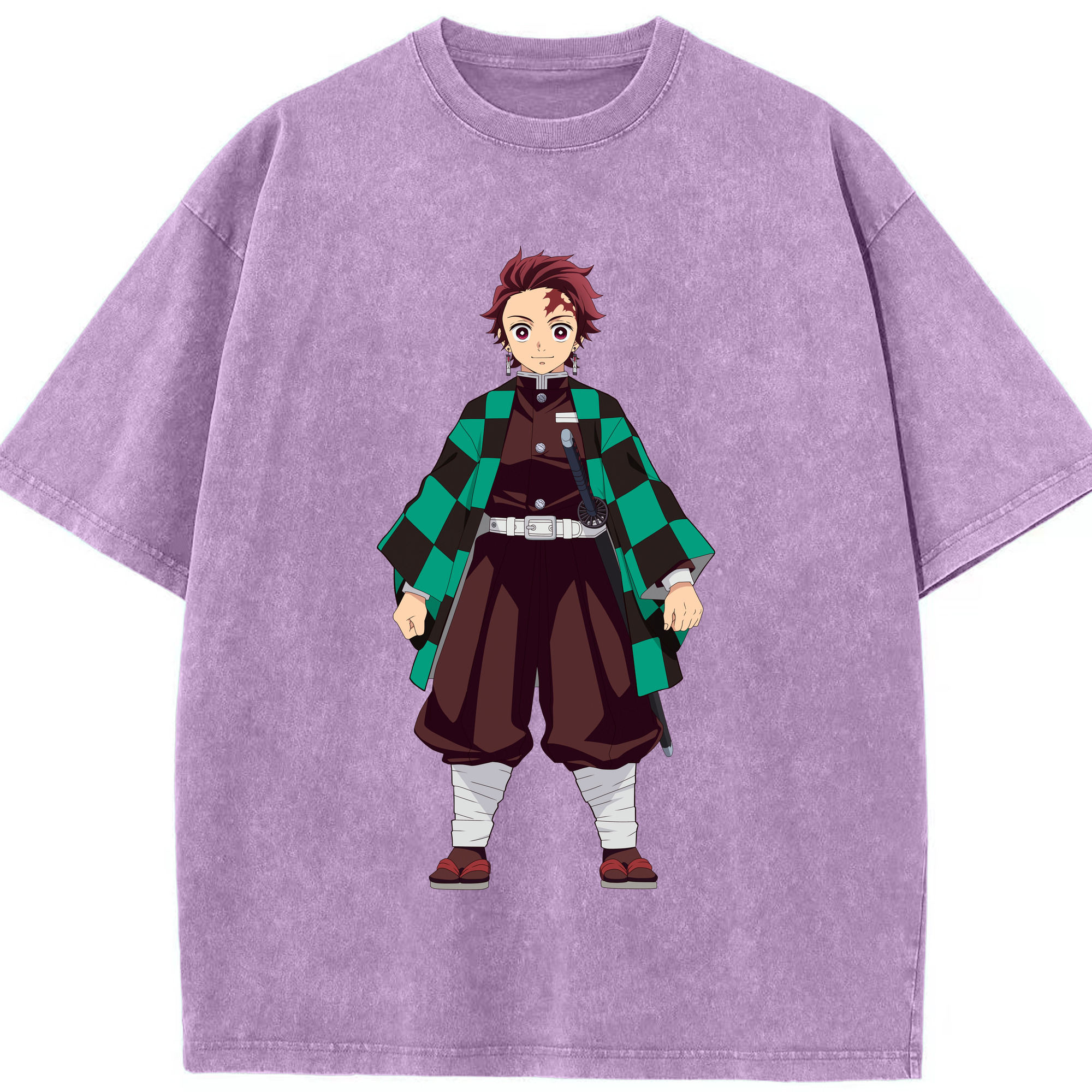 （画像用） 鬼滅の刃 竈門 炭治郎／かまど たんじろう Kamado Tanjirou 綿100% ヴィンテージ風 半袖Tシャツ（フロントプリント）