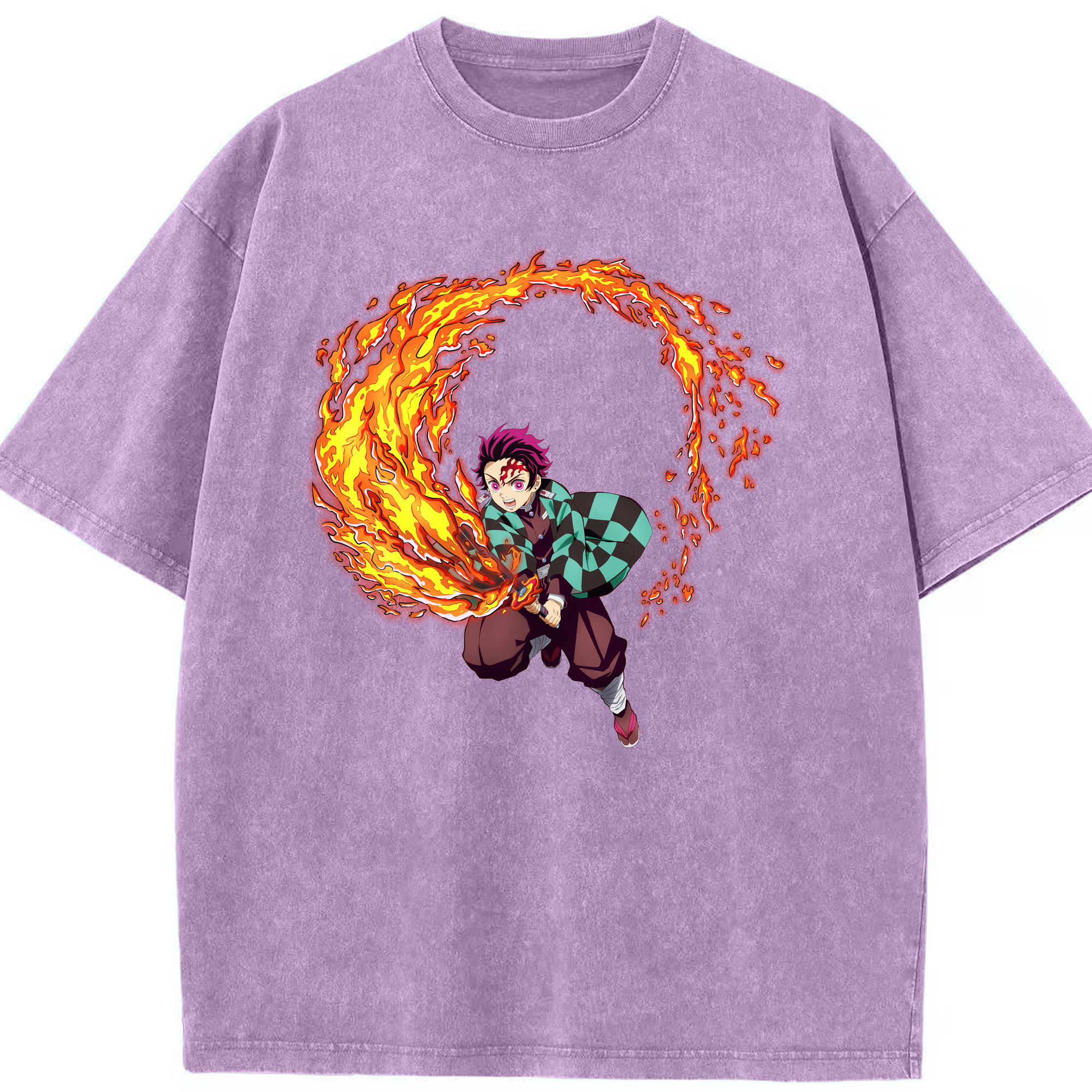 （画像用） 鬼滅の刃 竈門 炭治郎／かまど たんじろう Kamado Tanjirou 綿100% ヴィンテージ風 半袖Tシャツ（フロントプリント）
