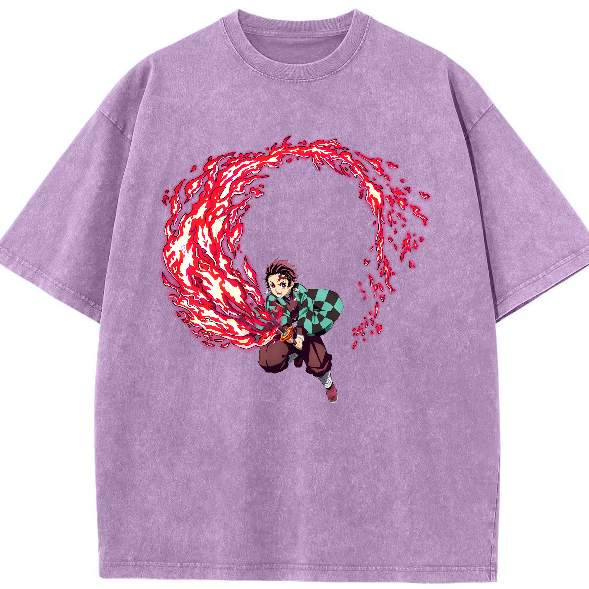 （画像用） 鬼滅の刃 竈門 炭治郎／かまど たんじろう Kamado Tanjirou 綿100% ヴィンテージ風 半袖Tシャツ（フロントプリント）