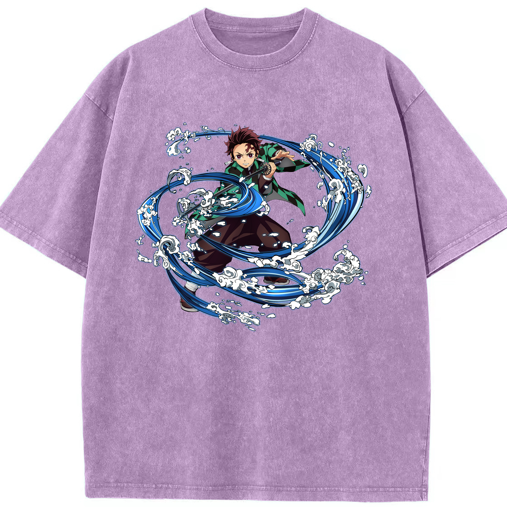 （画像用） 鬼滅の刃 竈門 炭治郎／かまど たんじろう Kamado Tanjirou 綿100% ヴィンテージ風 半袖Tシャツ（フロントプリント）