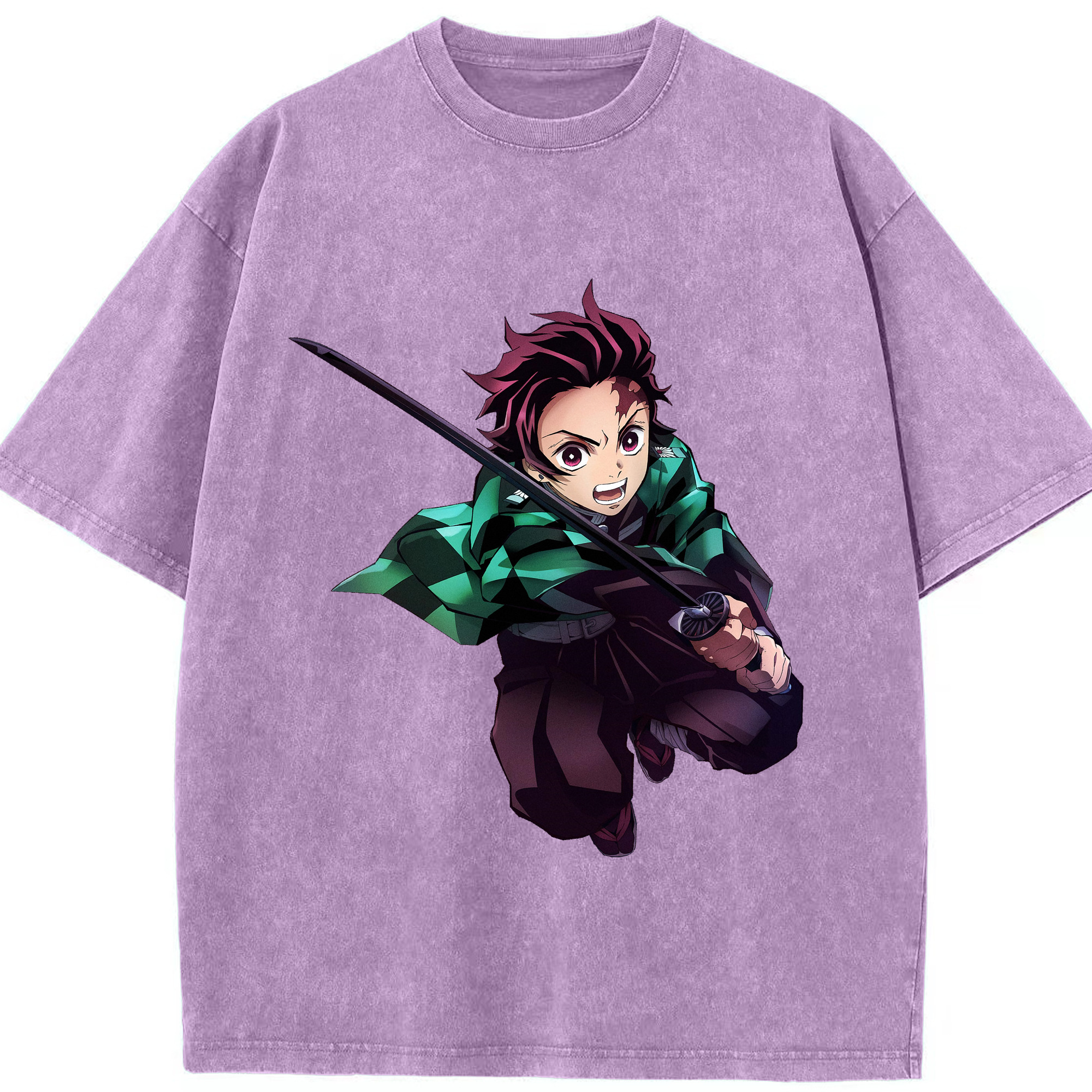 （画像用） 鬼滅の刃 竈門 炭治郎／かまど たんじろう Kamado Tanjirou 綿100% ヴィンテージ風 半袖Tシャツ（フロントプリント）