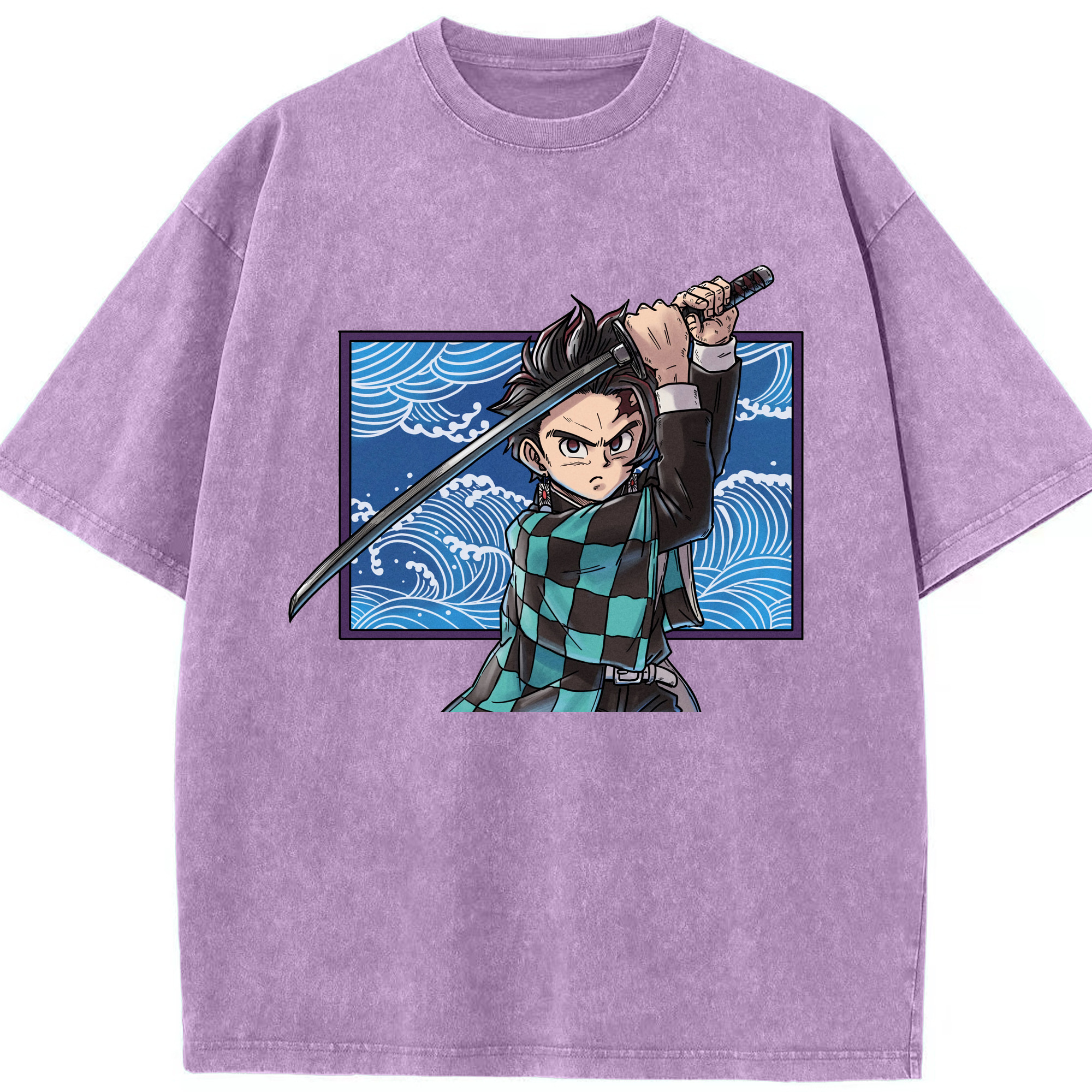 （画像用） 鬼滅の刃 竈門 炭治郎／かまど たんじろう Kamado Tanjirou 綿100% ヴィンテージ風 半袖Tシャツ（フロントプリント）