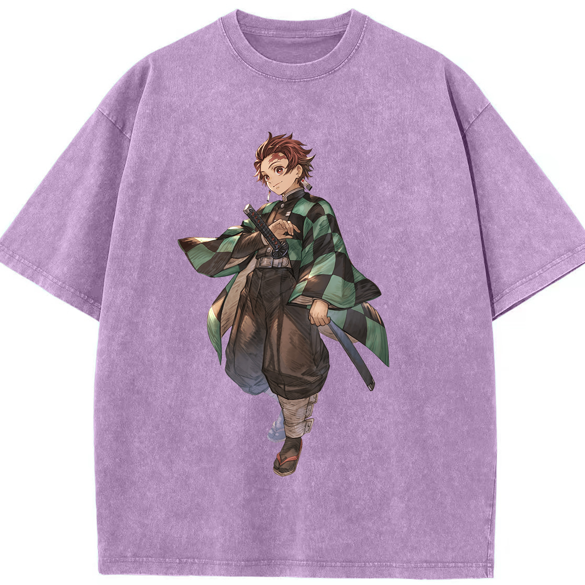 （画像用） 鬼滅の刃 竈門 炭治郎／かまど たんじろう Kamado Tanjirou 綿100% ヴィンテージ風 半袖Tシャツ（フロントプリント）