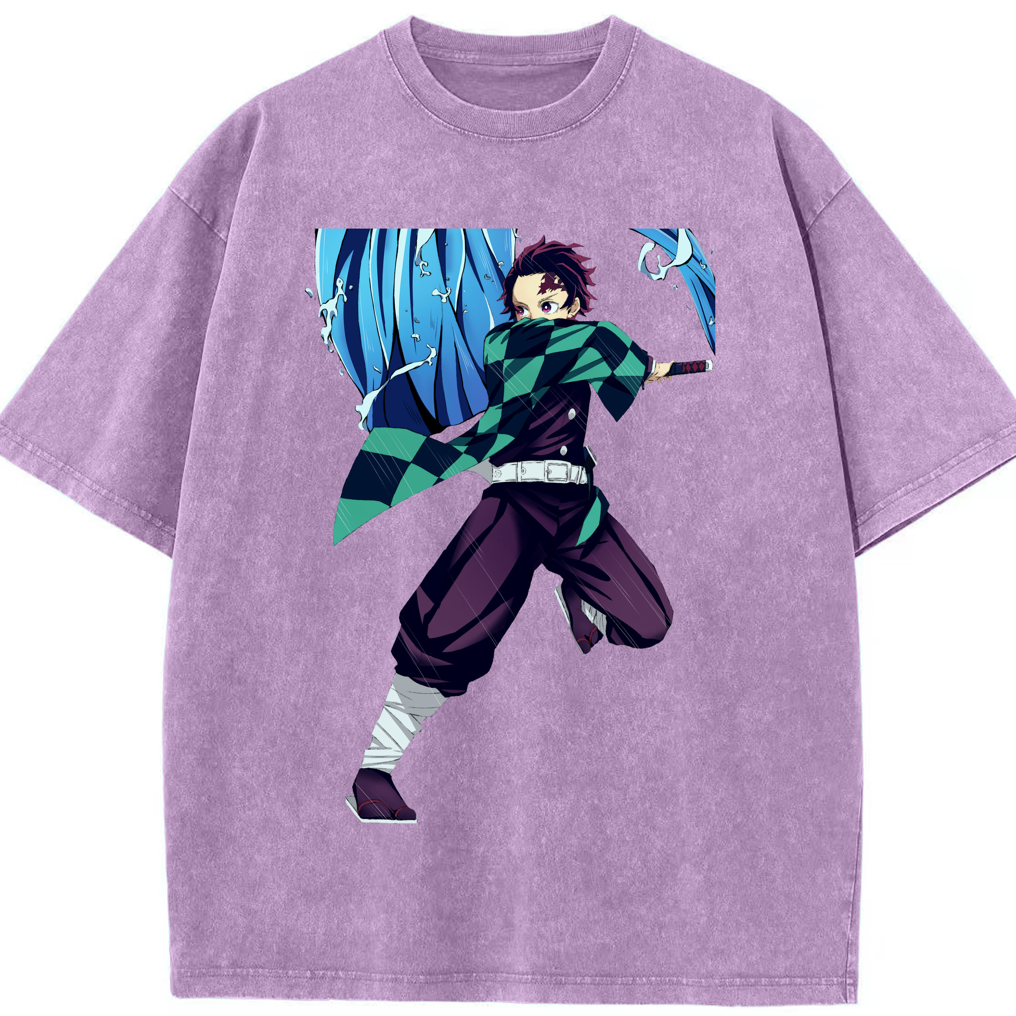 （画像用） 鬼滅の刃 竈門 炭治郎／かまど たんじろう Kamado Tanjirou 綿100% ヴィンテージ風 半袖Tシャツ（フロントプリント）