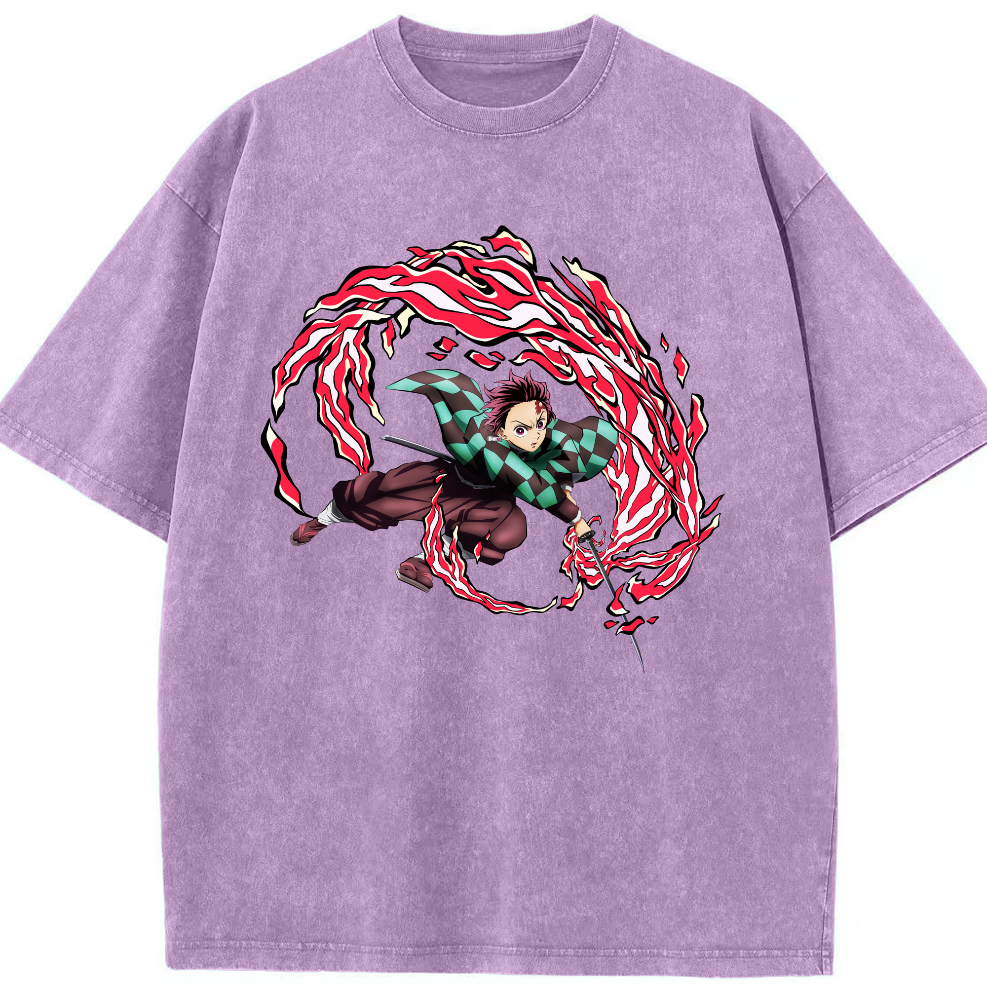 （画像用） 鬼滅の刃 竈門 炭治郎／かまど たんじろう Kamado Tanjirou 綿100% ヴィンテージ風 半袖Tシャツ（フロントプリント）