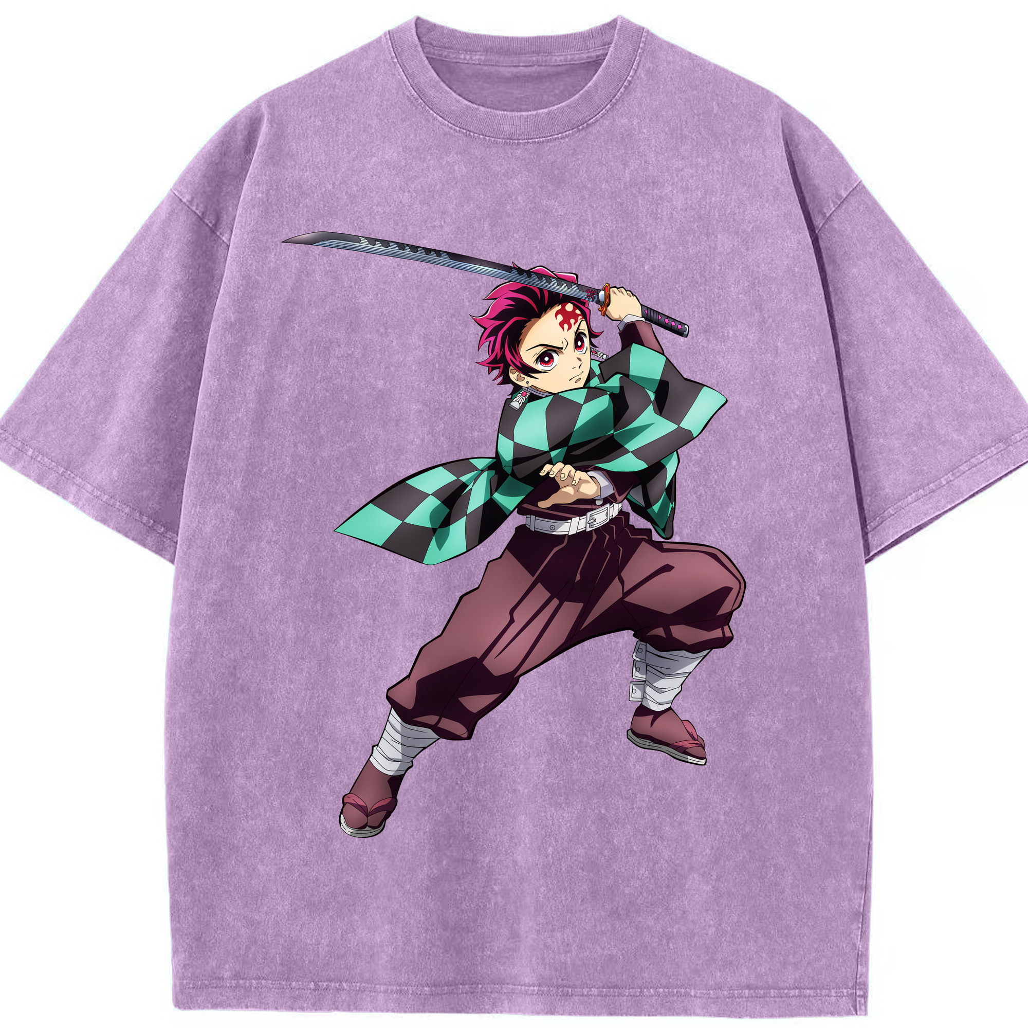 （画像用） 鬼滅の刃 竈門 炭治郎／かまど たんじろう Kamado Tanjirou 綿100% ヴィンテージ風 半袖Tシャツ（フロントプリント）