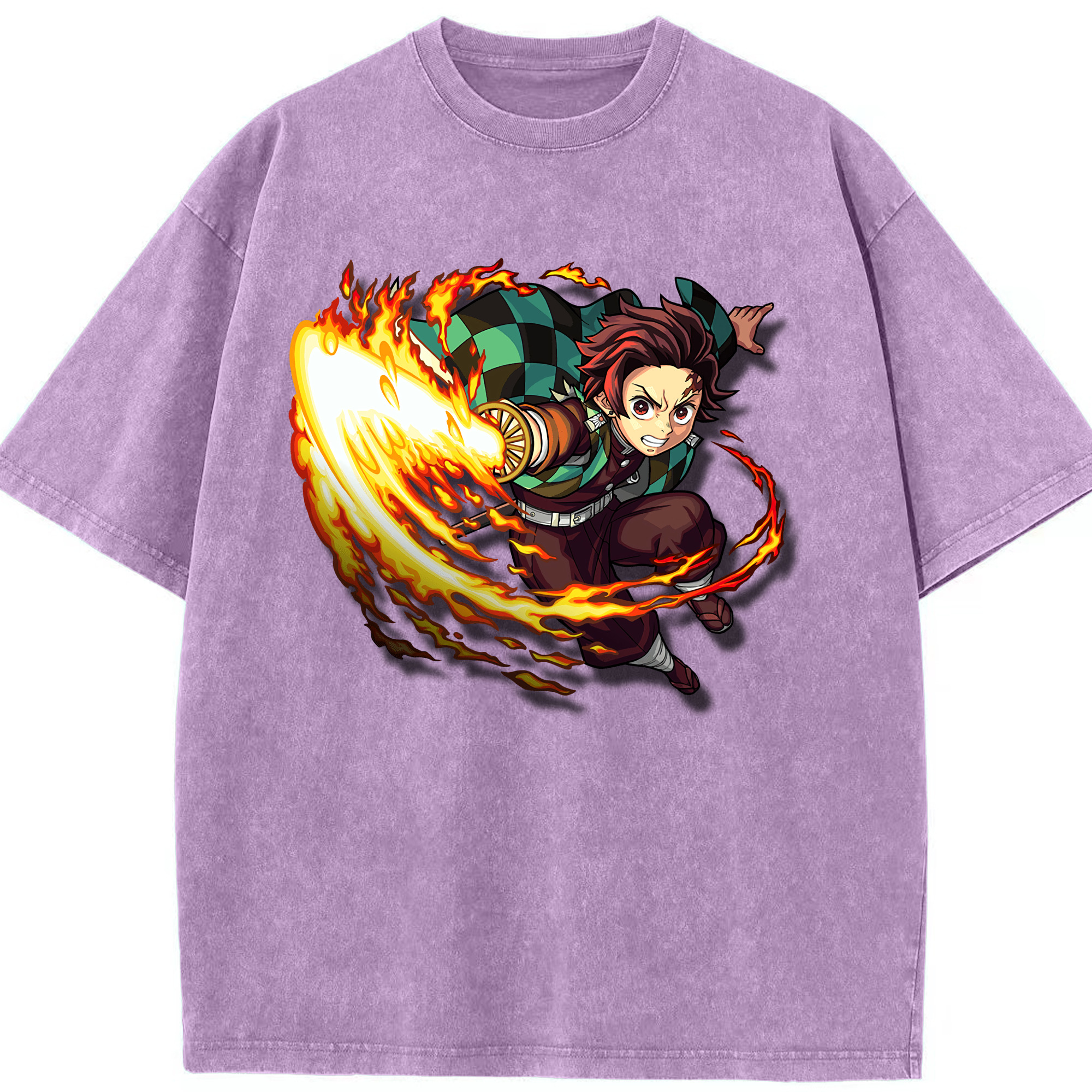 （画像用） 鬼滅の刃 竈門 炭治郎／かまど たんじろう Kamado Tanjirou 綿100% ヴィンテージ風 半袖Tシャツ（フロントプリント）
