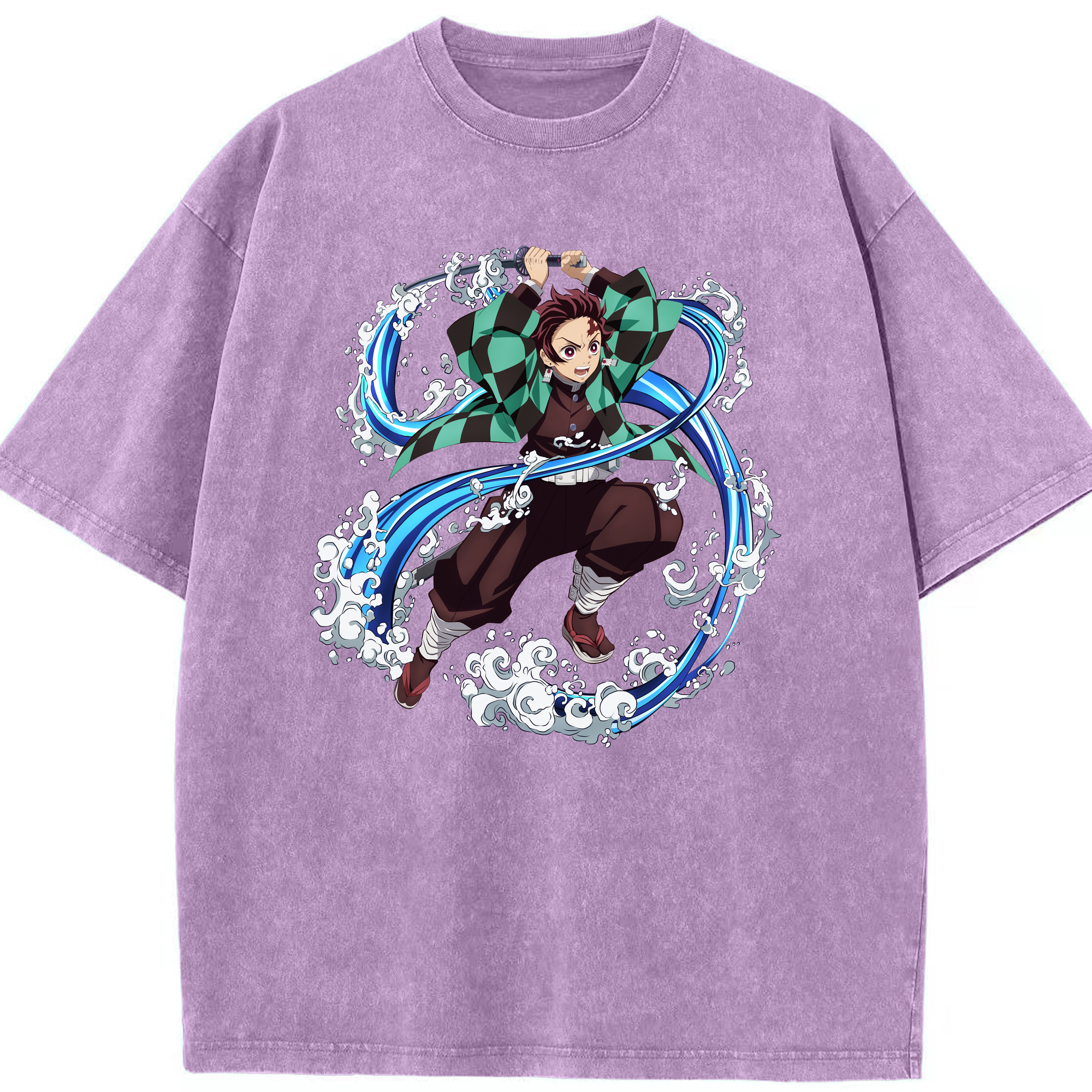 （画像用） 鬼滅の刃 竈門 炭治郎／かまど たんじろう Kamado Tanjirou 綿100% ヴィンテージ風 半袖Tシャツ（フロントプリント）