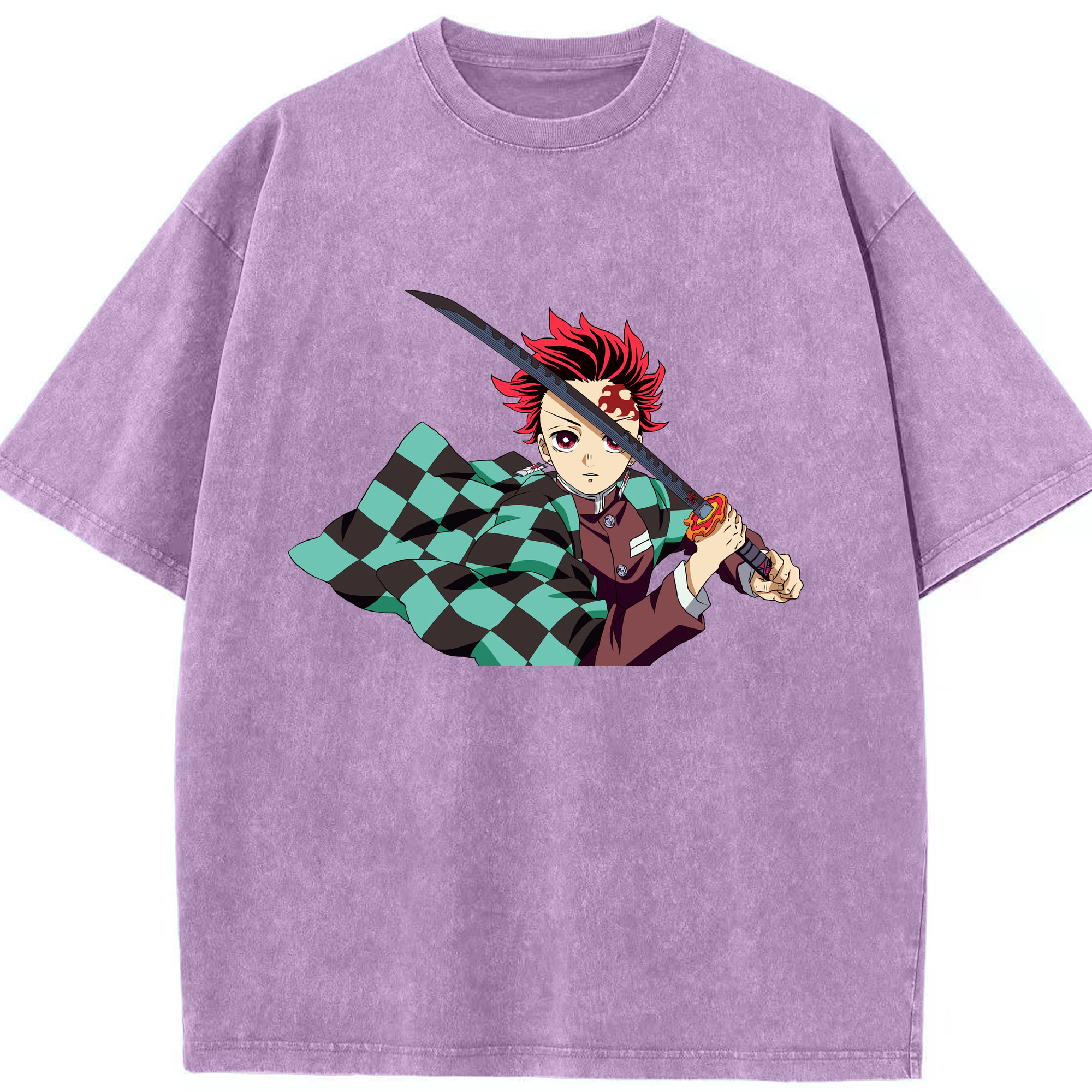 （画像用） 鬼滅の刃 竈門 炭治郎／かまど たんじろう Kamado Tanjirou 綿100% ヴィンテージ風 半袖Tシャツ（フロントプリント）