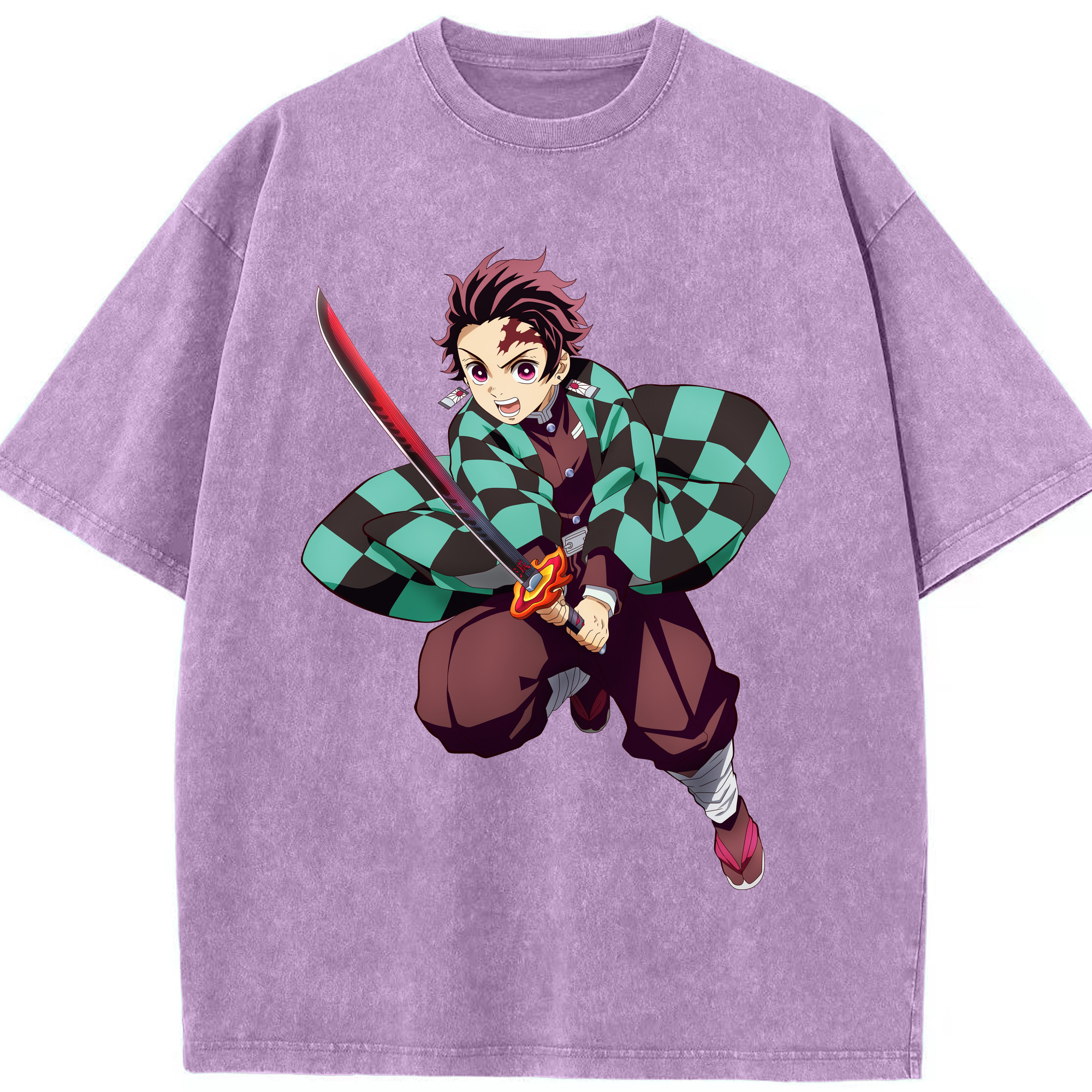 （画像用） 鬼滅の刃 竈門 炭治郎／かまど たんじろう Kamado Tanjirou 綿100% ヴィンテージ風 半袖Tシャツ（フロントプリント）