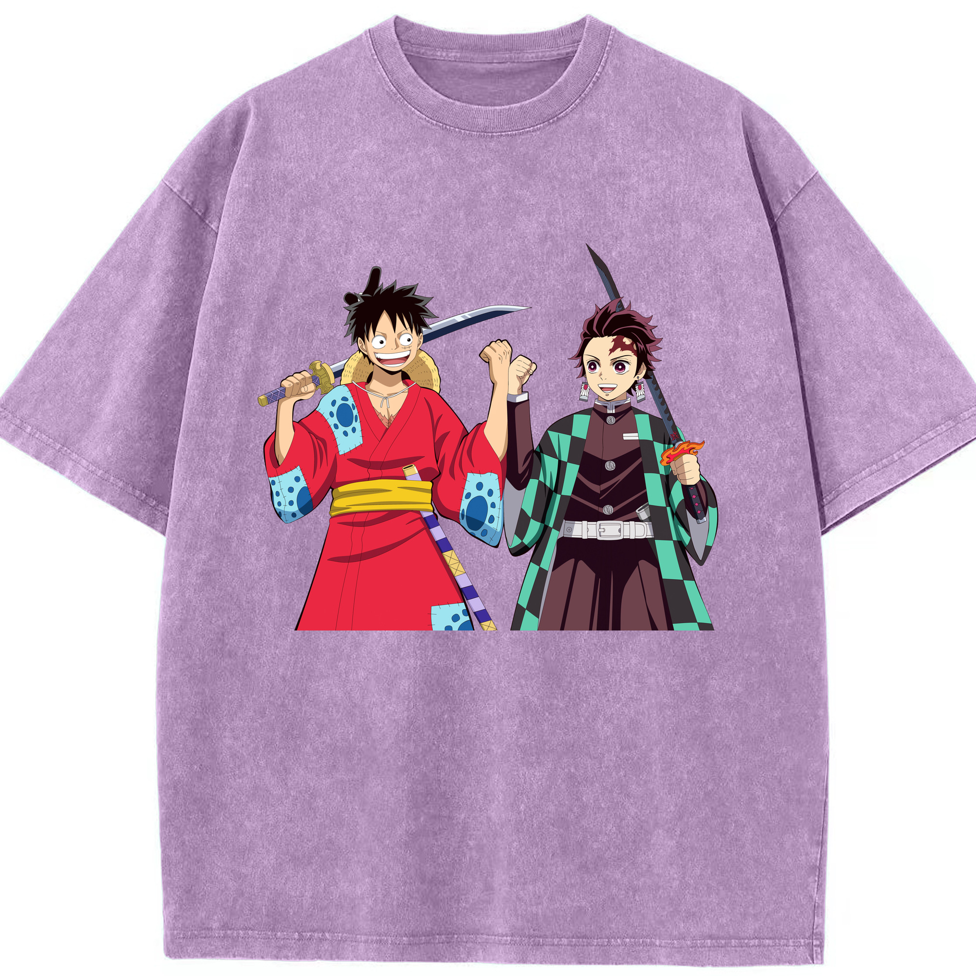 （画像用） 鬼滅の刃 竈門 炭治郎／かまど たんじろう Kamado Tanjirou 綿100% ヴィンテージ風 半袖Tシャツ（フロントプリント）