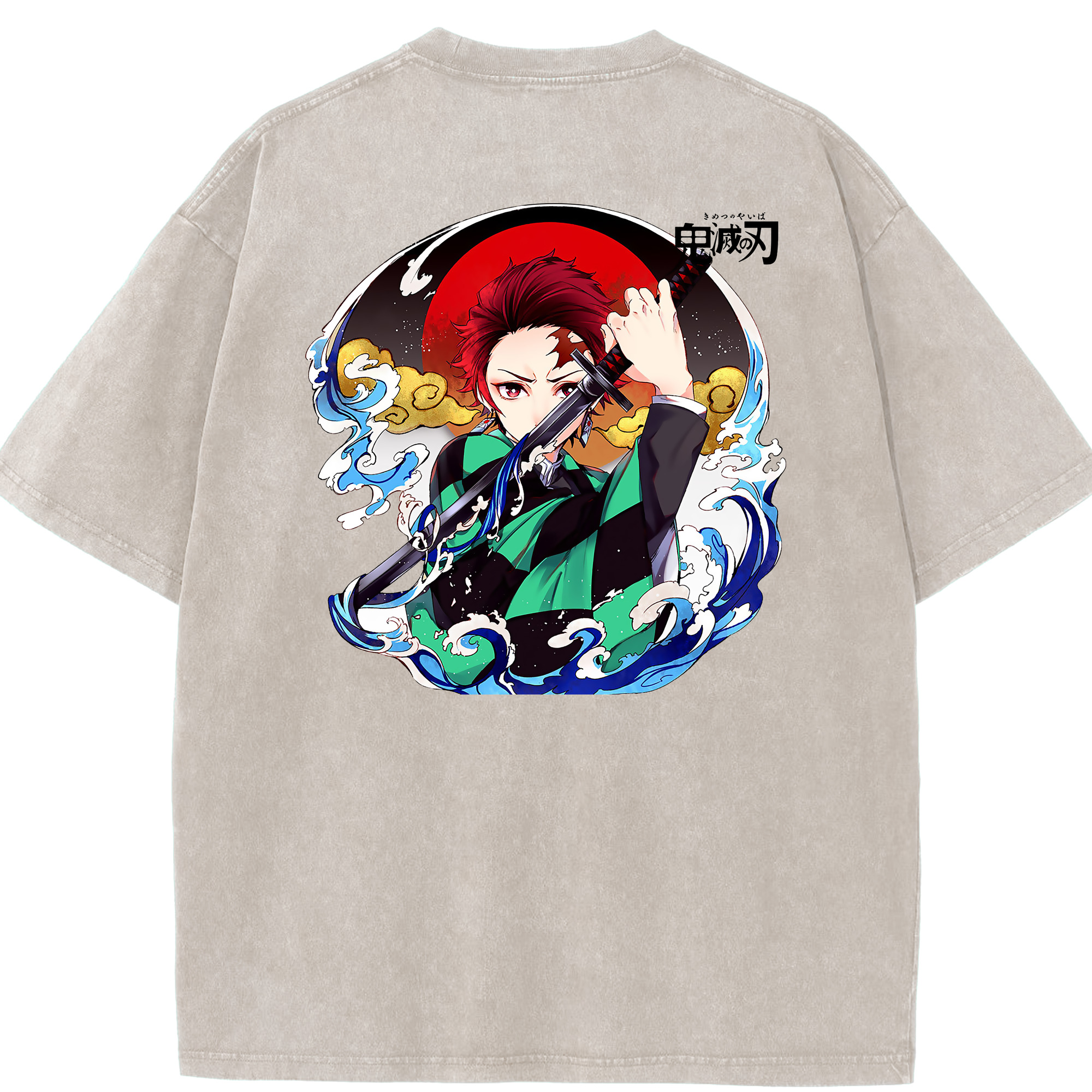 （画像用） 鬼滅の刃 竈門 炭治郎／かまど たんじろう Kamado Tanjirou 綿100% ヴィンテージ風 半袖Tシャツ（背面プリント）