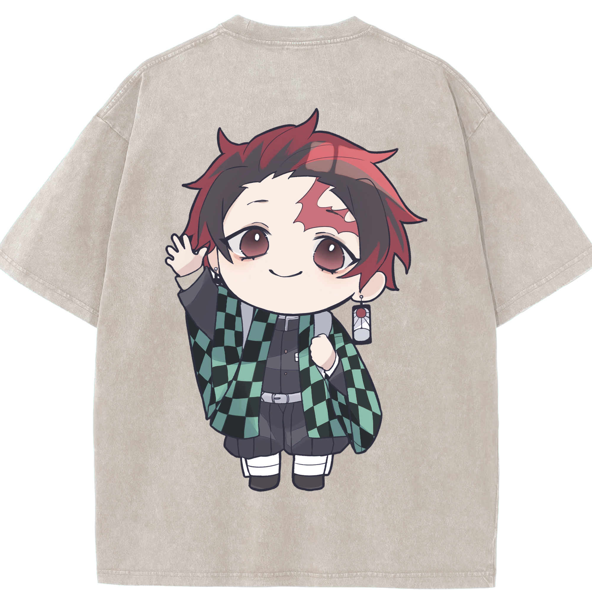 （画像用） 鬼滅の刃 竈門 炭治郎／かまど たんじろう Kamado Tanjirou 綿100% ヴィンテージ風 半袖Tシャツ（背面プリント）