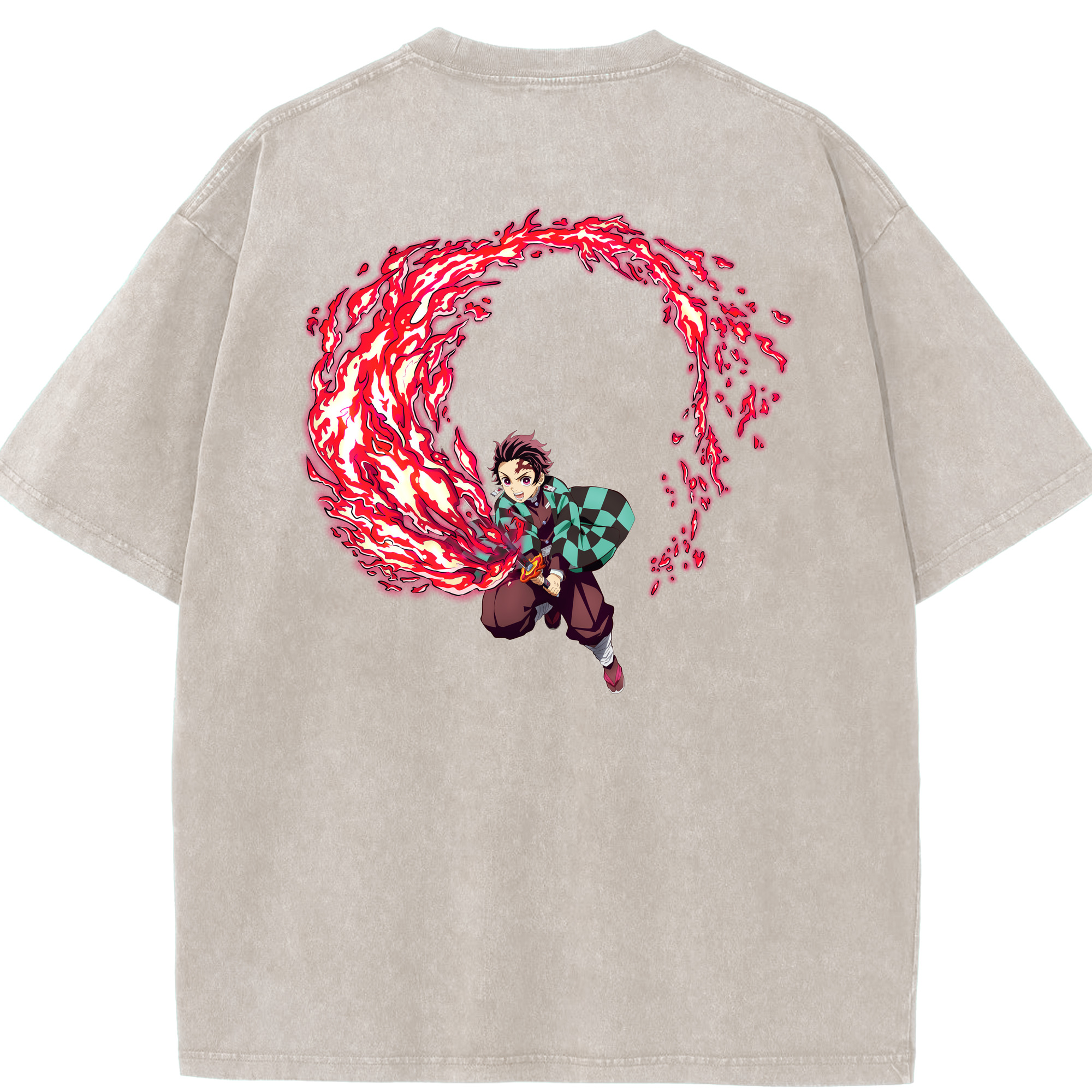 （画像用） 鬼滅の刃 竈門 炭治郎／かまど たんじろう Kamado Tanjirou 綿100% ヴィンテージ風 半袖Tシャツ（背面プリント）