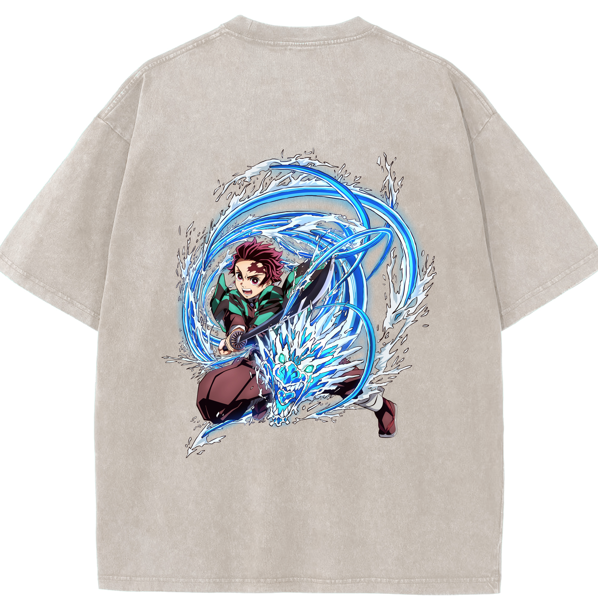 （画像用） 鬼滅の刃 竈門 炭治郎／かまど たんじろう Kamado Tanjirou 綿100% ヴィンテージ風 半袖Tシャツ（背面プリント）