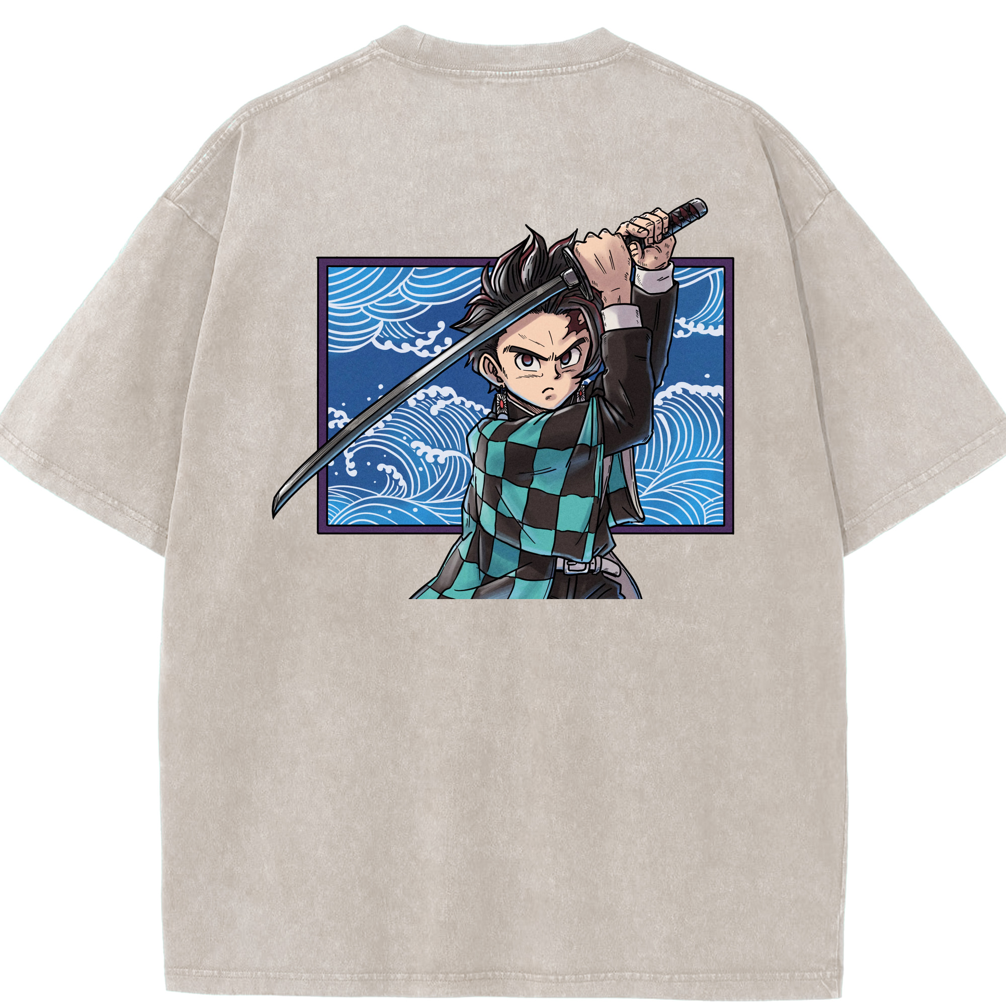 （画像用） 鬼滅の刃 竈門 炭治郎／かまど たんじろう Kamado Tanjirou 綿100% ヴィンテージ風 半袖Tシャツ（背面プリント）