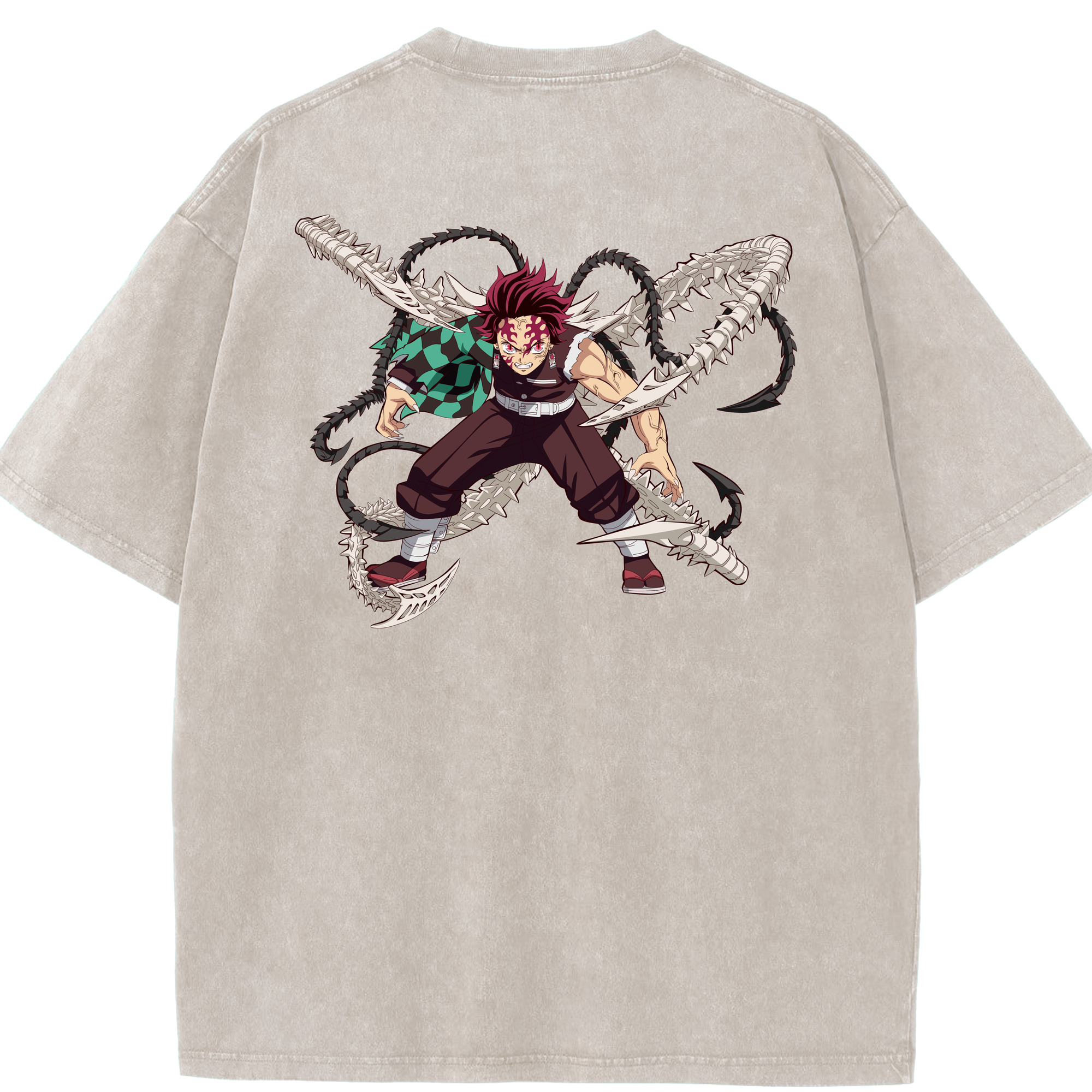（画像用） 鬼滅の刃 竈門 炭治郎／かまど たんじろう Kamado Tanjirou 綿100% ヴィンテージ風 半袖Tシャツ（背面プリント）