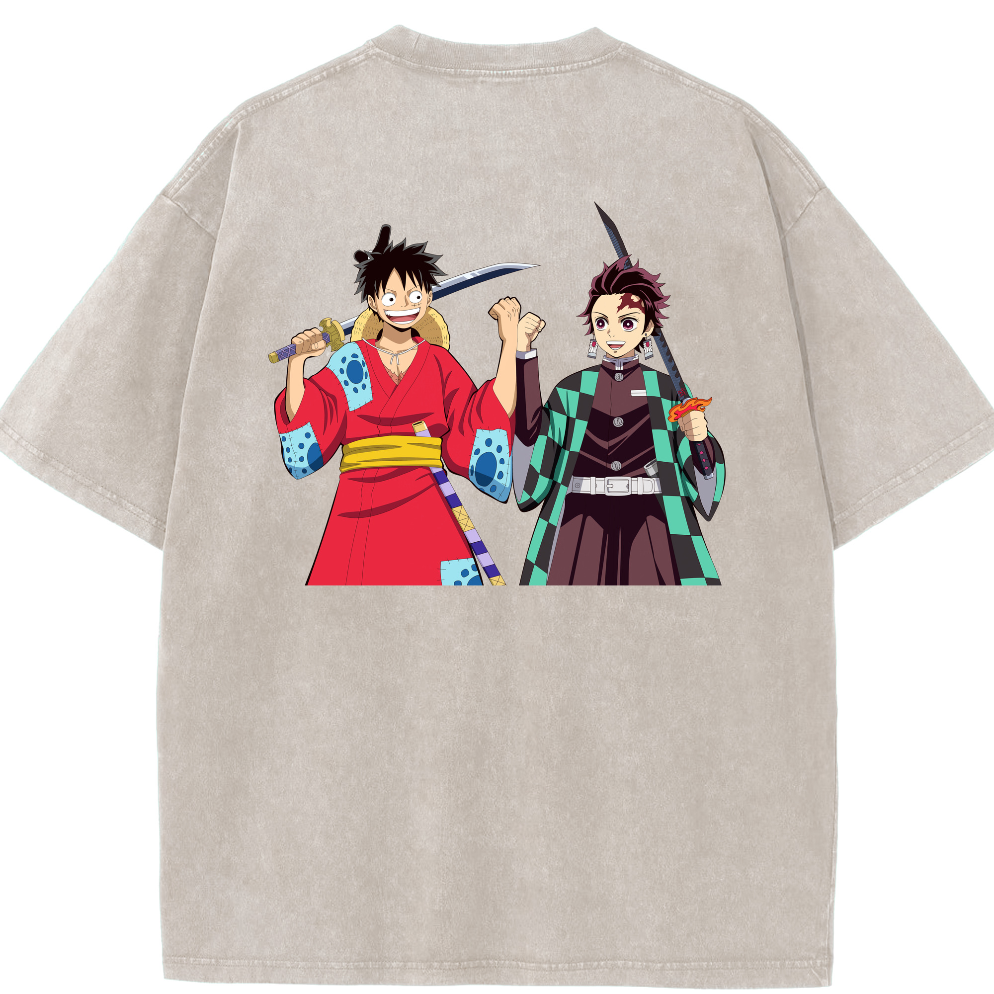 （画像用） 鬼滅の刃 竈門 炭治郎／かまど たんじろう Kamado Tanjirou 綿100% ヴィンテージ風 半袖Tシャツ（背面プリント）