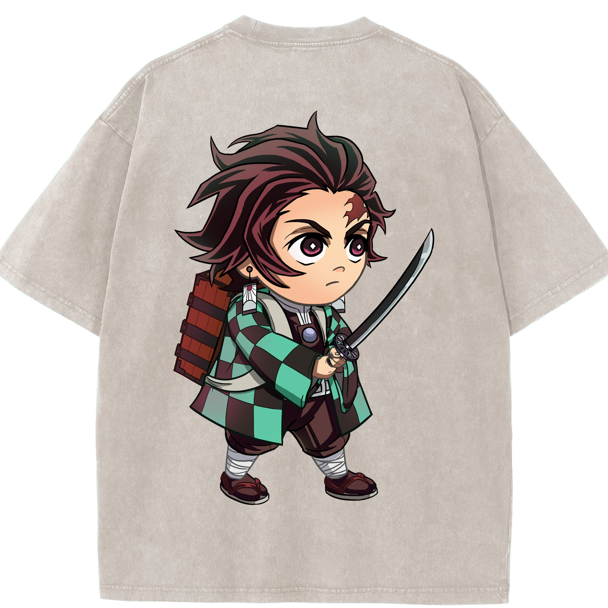 （画像用） 鬼滅の刃 竈門 炭治郎／かまど たんじろう Kamado Tanjirou 綿100% ヴィンテージ風 半袖Tシャツ（背面プリント）