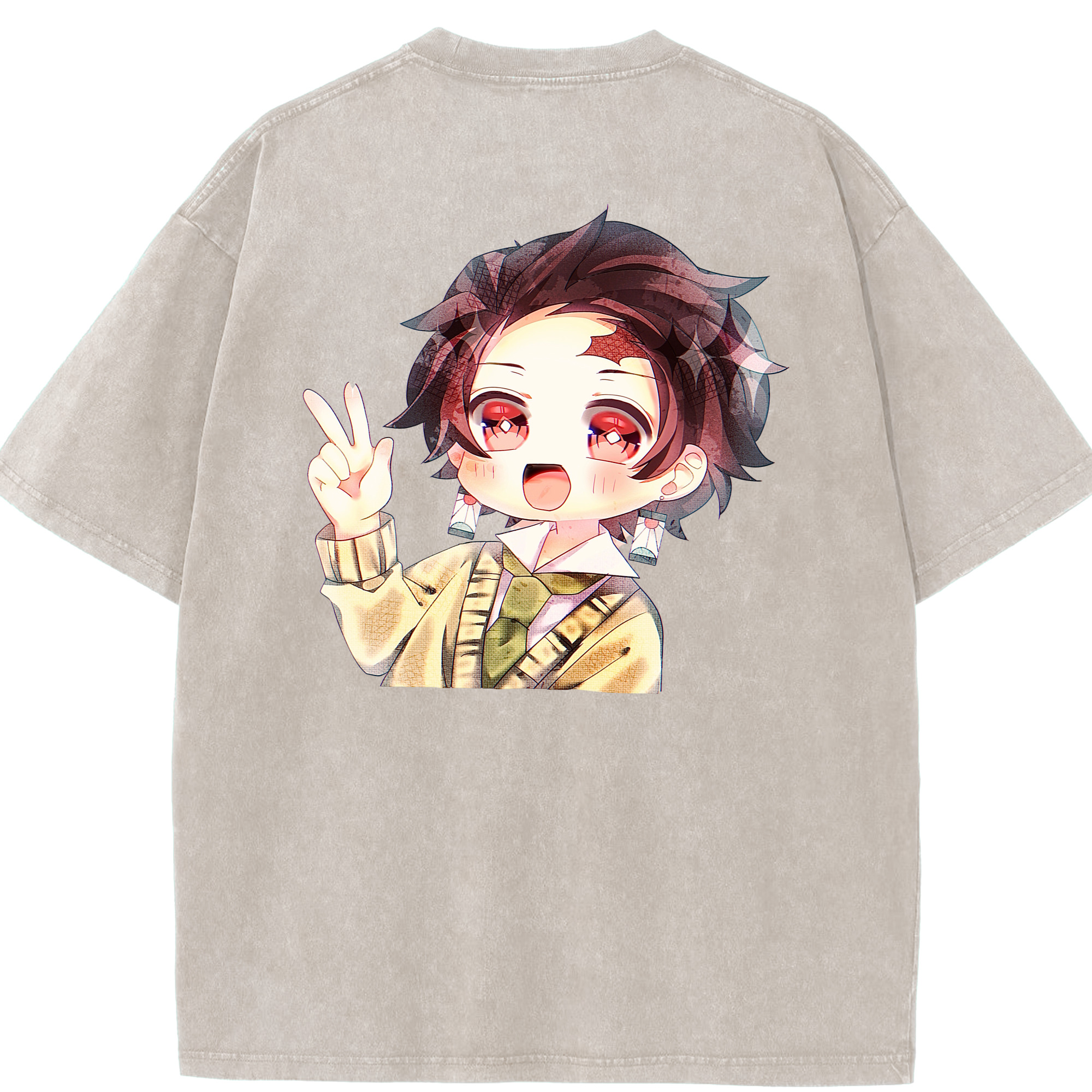 （画像用） 鬼滅の刃 竈門 炭治郎／かまど たんじろう Kamado Tanjirou 綿100% ヴィンテージ風 半袖Tシャツ（背面プリント）