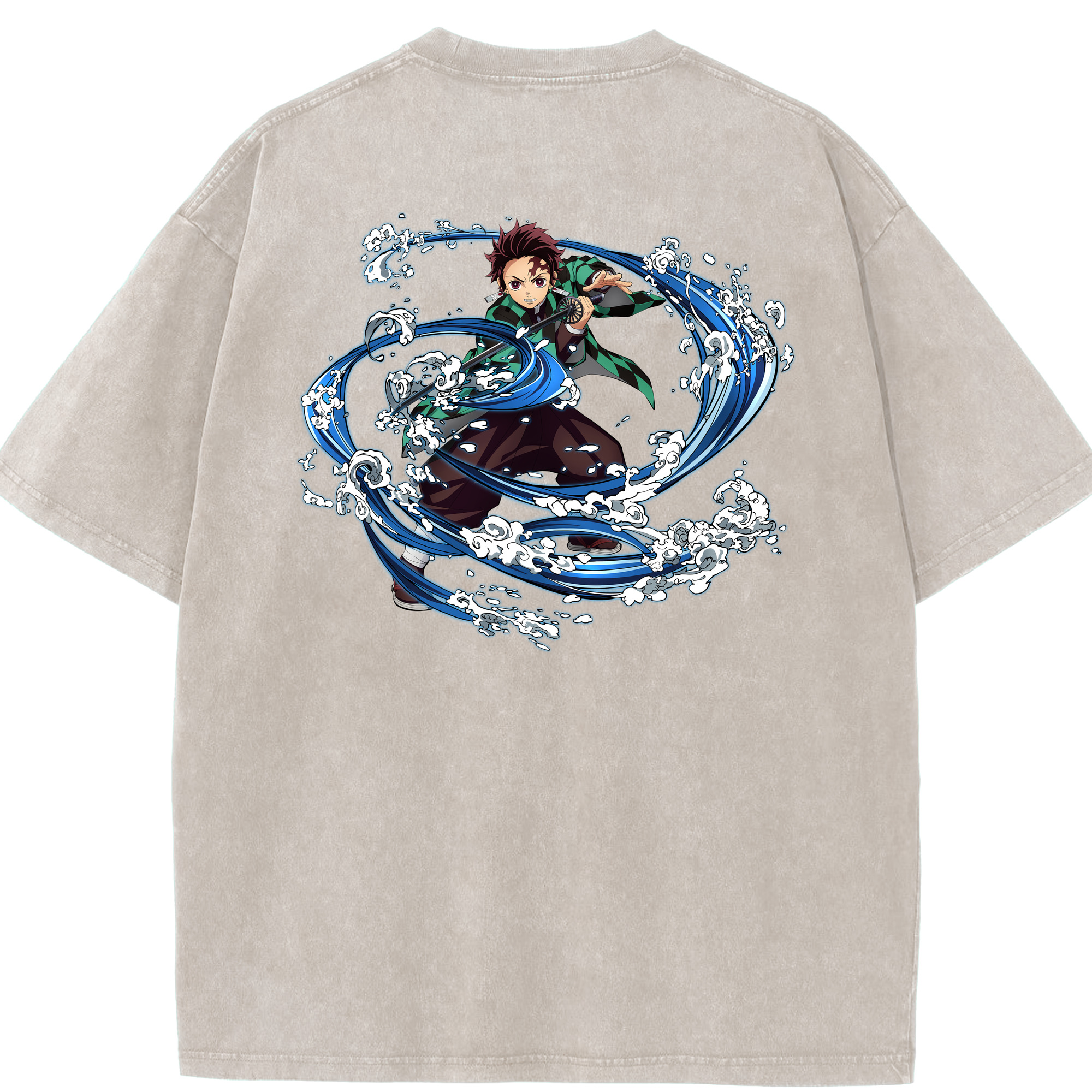 （画像用） 鬼滅の刃 竈門 炭治郎／かまど たんじろう Kamado Tanjirou 綿100% ヴィンテージ風 半袖Tシャツ（背面プリント）