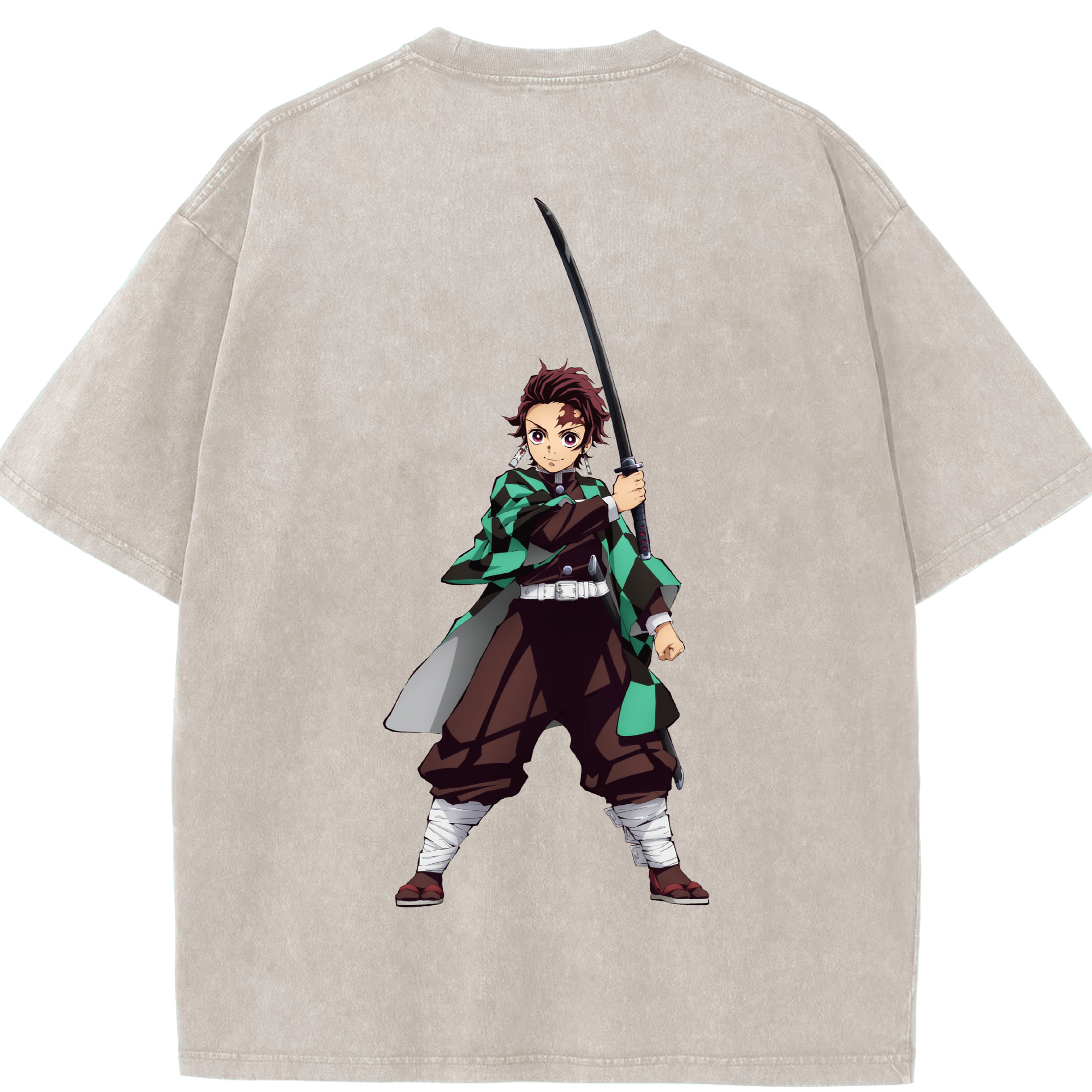 （画像用） 鬼滅の刃 竈門 炭治郎／かまど たんじろう Kamado Tanjirou 綿100% ヴィンテージ風 半袖Tシャツ（背面プリント）