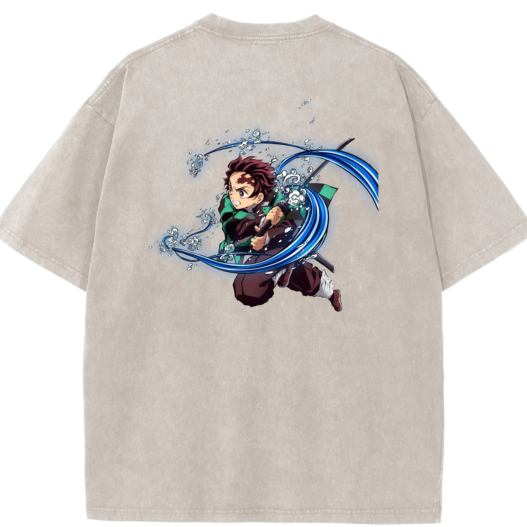 （画像用） 鬼滅の刃 竈門 炭治郎／かまど たんじろう Kamado Tanjirou 綿100% ヴィンテージ風 半袖Tシャツ（背面プリント）