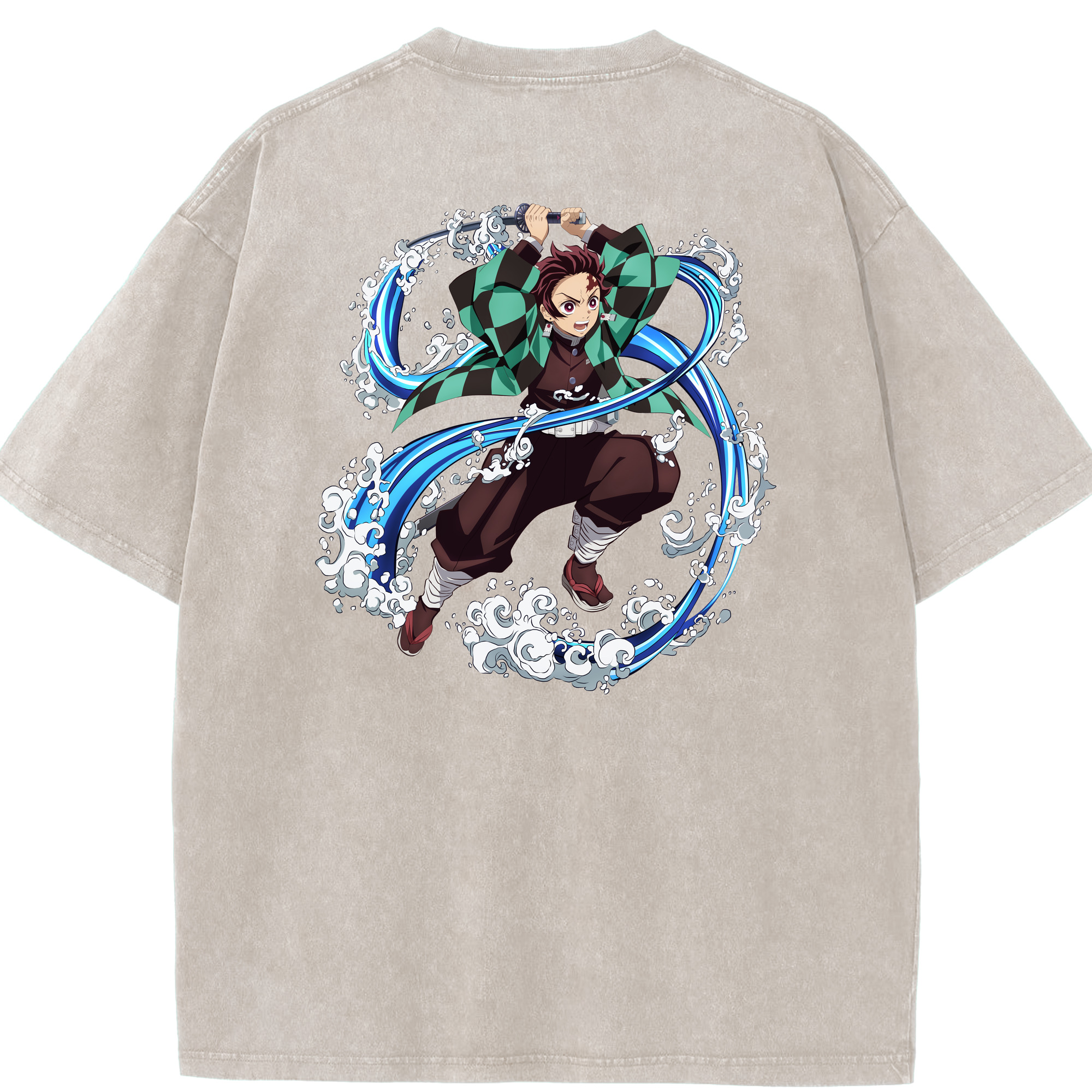 （画像用） 鬼滅の刃 竈門 炭治郎／かまど たんじろう Kamado Tanjirou 綿100% ヴィンテージ風 半袖Tシャツ（背面プリント）