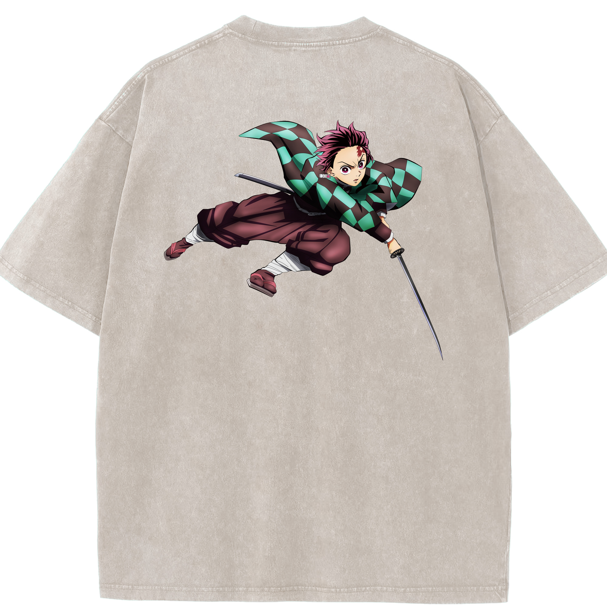 （画像用） 鬼滅の刃 竈門 炭治郎／かまど たんじろう Kamado Tanjirou 綿100% ヴィンテージ風 半袖Tシャツ（背面プリント）