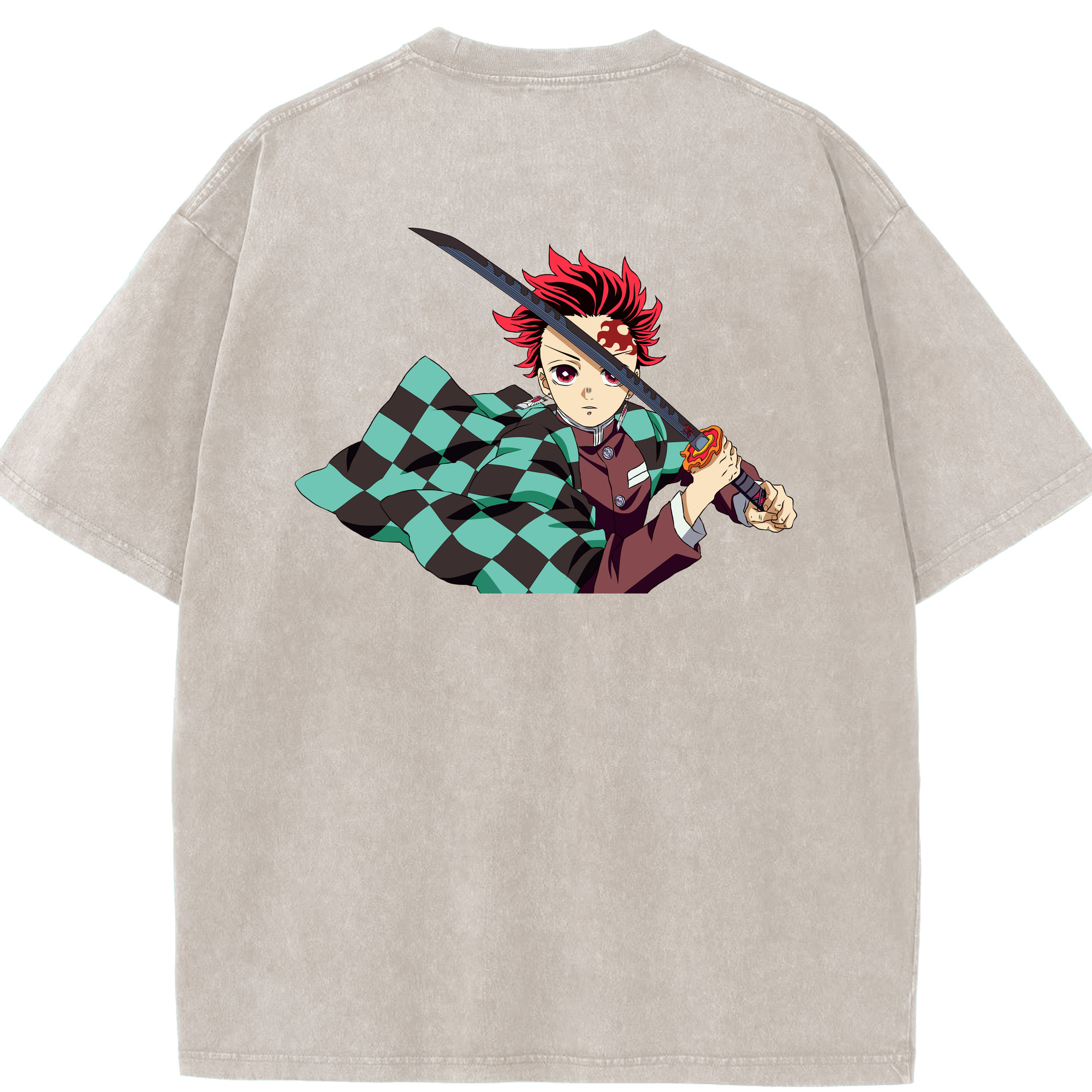 （画像用） 鬼滅の刃 竈門 炭治郎／かまど たんじろう Kamado Tanjirou 綿100% ヴィンテージ風 半袖Tシャツ（背面プリント）
