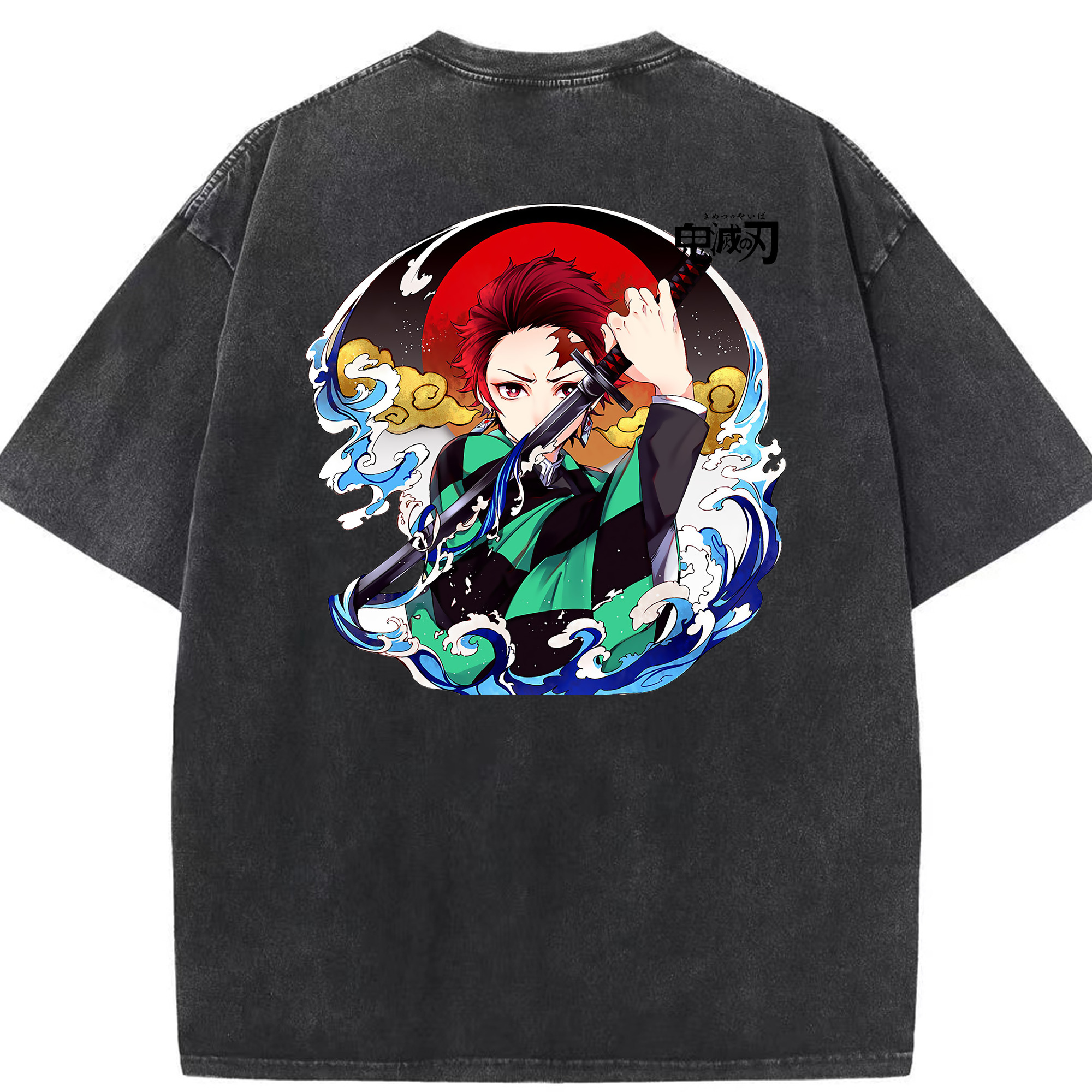 （画像用） 鬼滅の刃 竈門 炭治郎／かまど たんじろう Kamado Tanjirou 綿100% ヴィンテージ風 半袖Tシャツ（背面プリント）