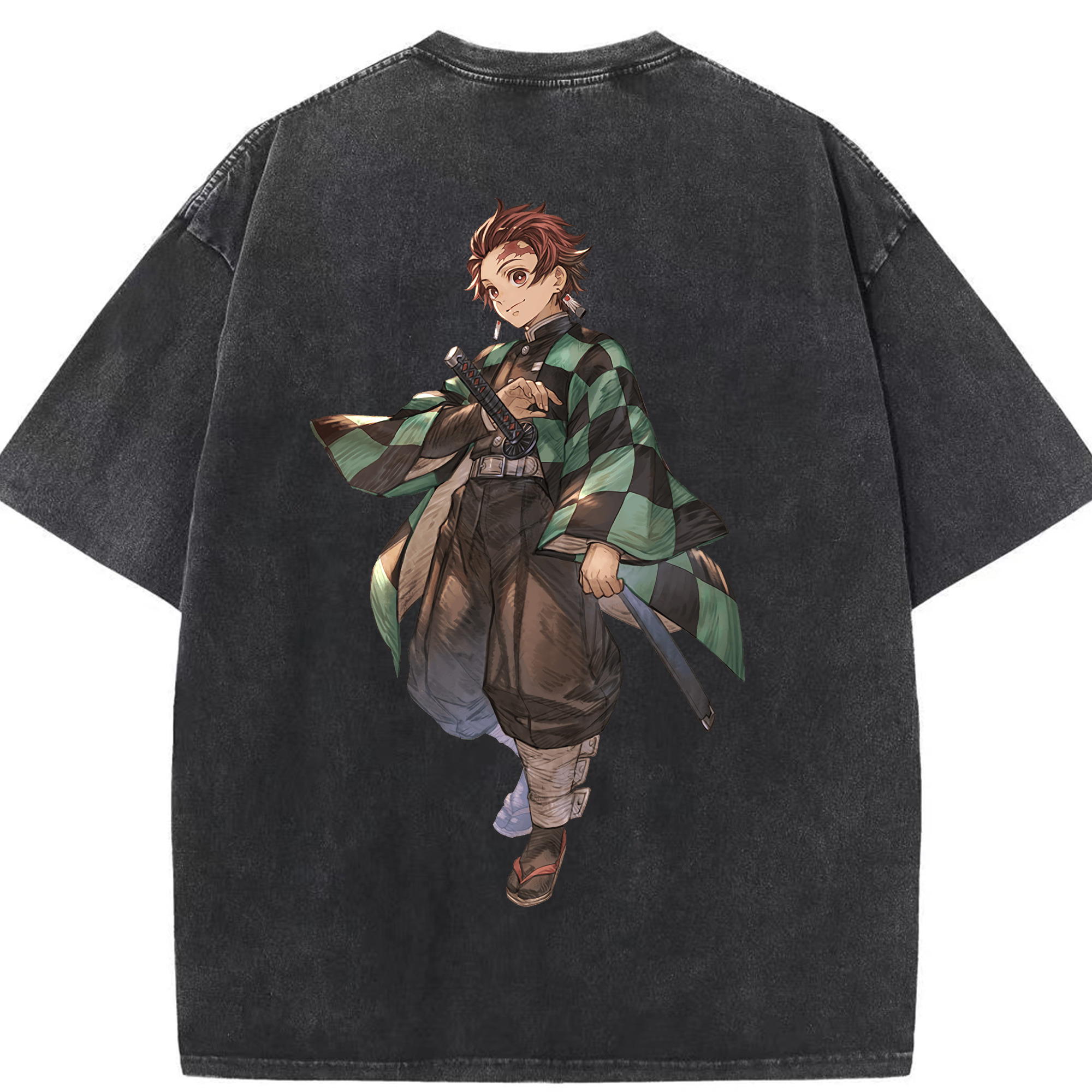 （画像用） 鬼滅の刃 竈門 炭治郎／かまど たんじろう Kamado Tanjirou 綿100% ヴィンテージ風 半袖Tシャツ（背面プリント）