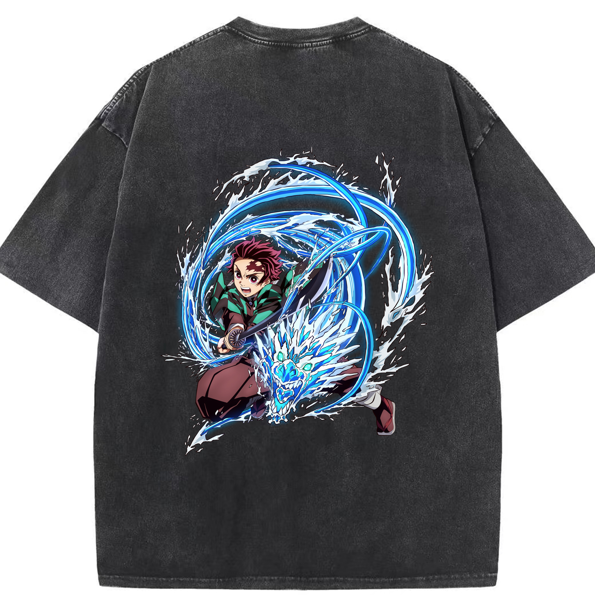（画像用） 鬼滅の刃 竈門 炭治郎／かまど たんじろう Kamado Tanjirou 綿100% ヴィンテージ風 半袖Tシャツ（背面プリント）