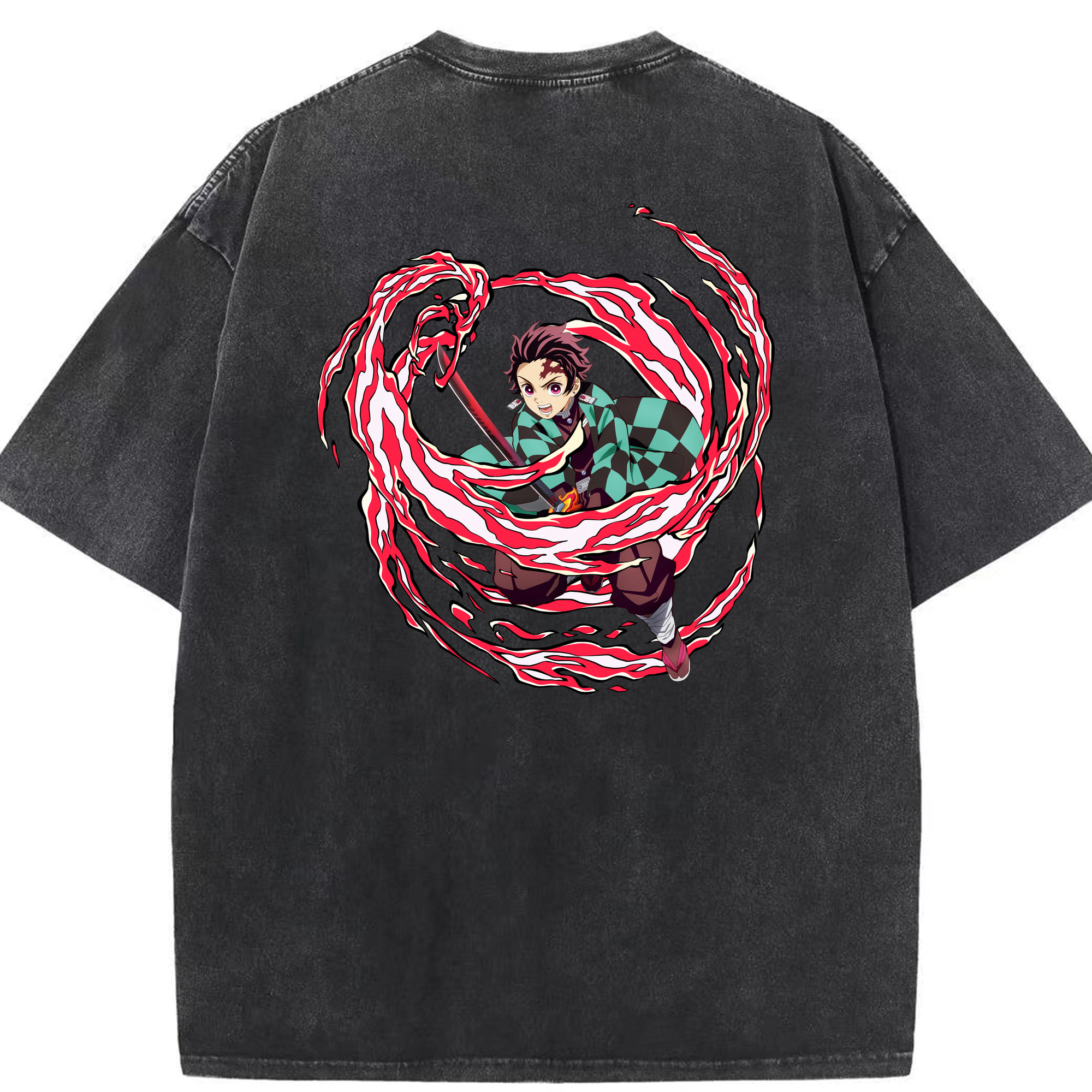 （画像用） 鬼滅の刃 竈門 炭治郎／かまど たんじろう Kamado Tanjirou 綿100% ヴィンテージ風 半袖Tシャツ（背面プリント）