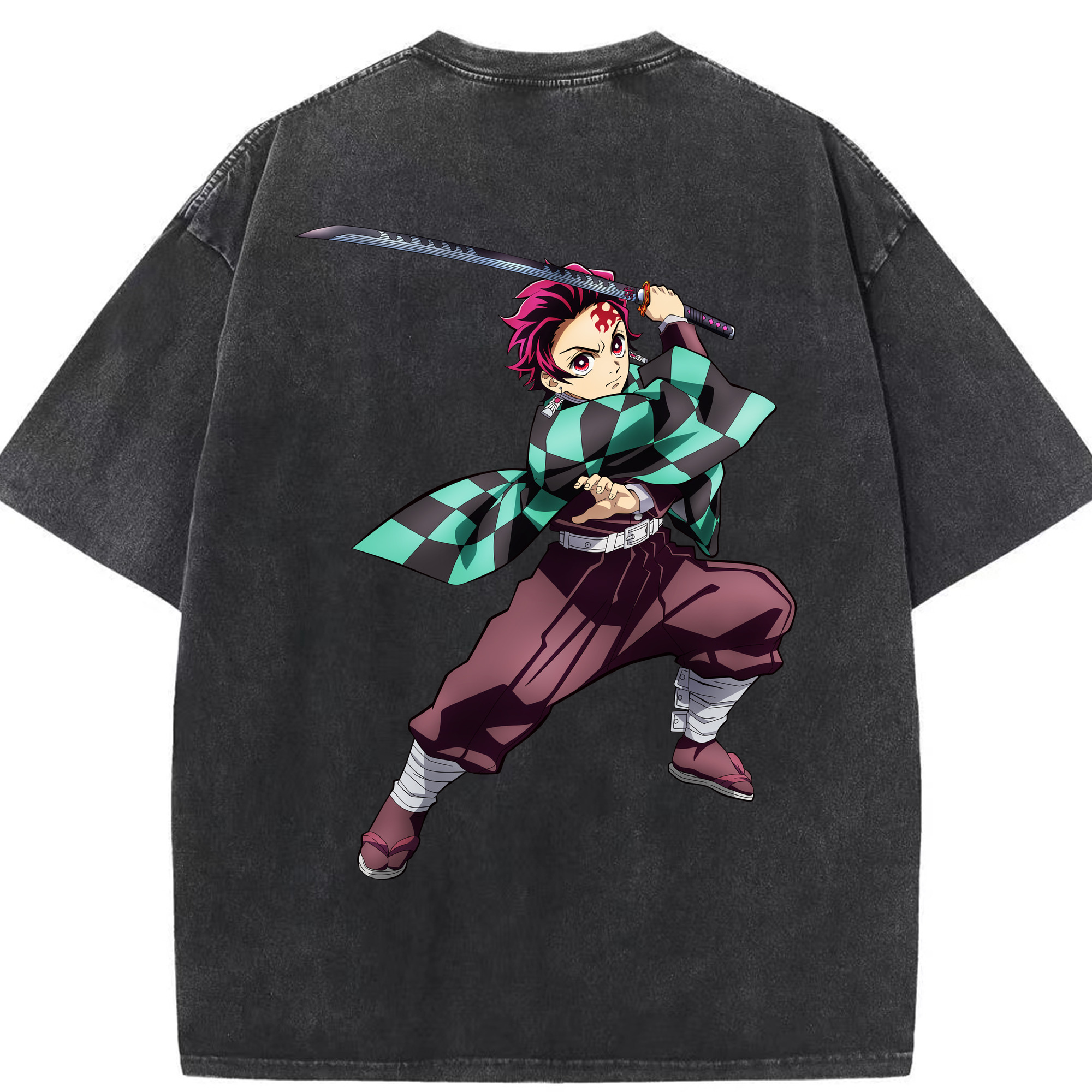 （画像用） 鬼滅の刃 竈門 炭治郎／かまど たんじろう Kamado Tanjirou 綿100% ヴィンテージ風 半袖Tシャツ（背面プリント）
