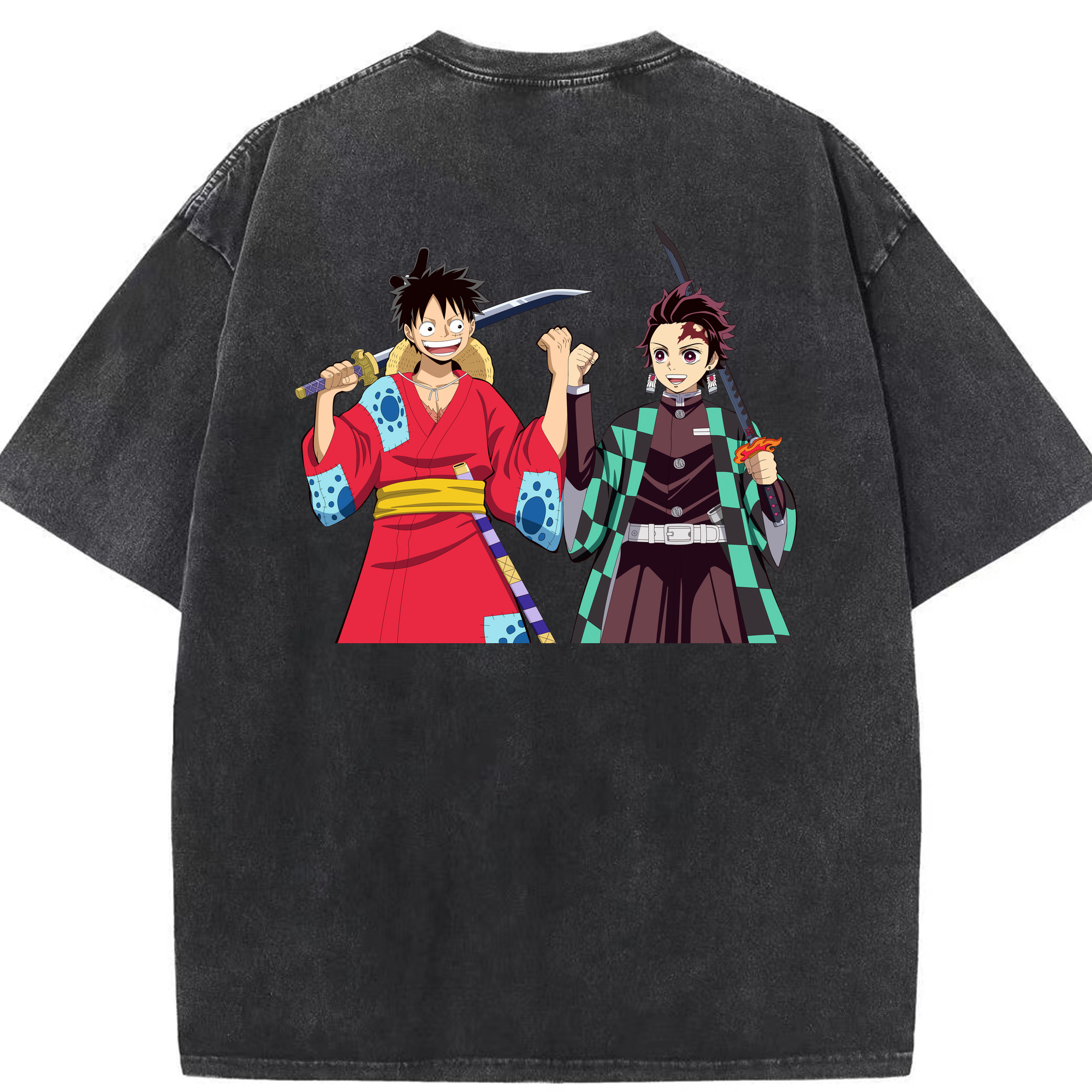 （画像用） 鬼滅の刃 竈門 炭治郎／かまど たんじろう Kamado Tanjirou 綿100% ヴィンテージ風 半袖Tシャツ（背面プリント）