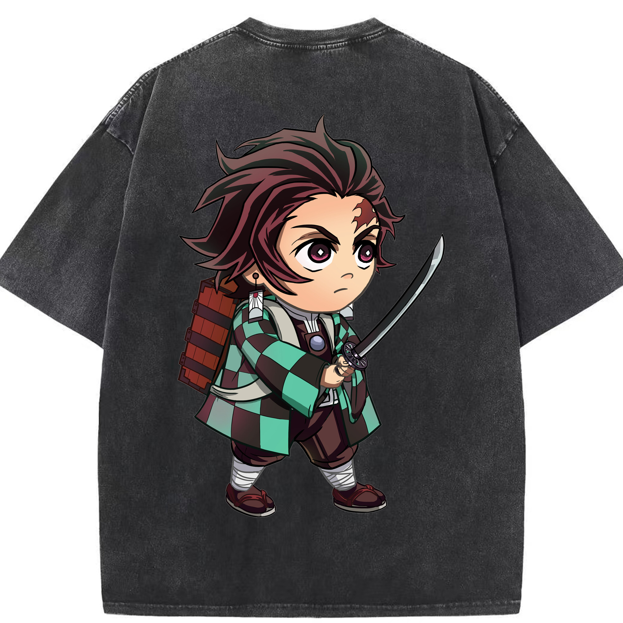 （画像用） 鬼滅の刃 竈門 炭治郎／かまど たんじろう Kamado Tanjirou 綿100% ヴィンテージ風 半袖Tシャツ（背面プリント）