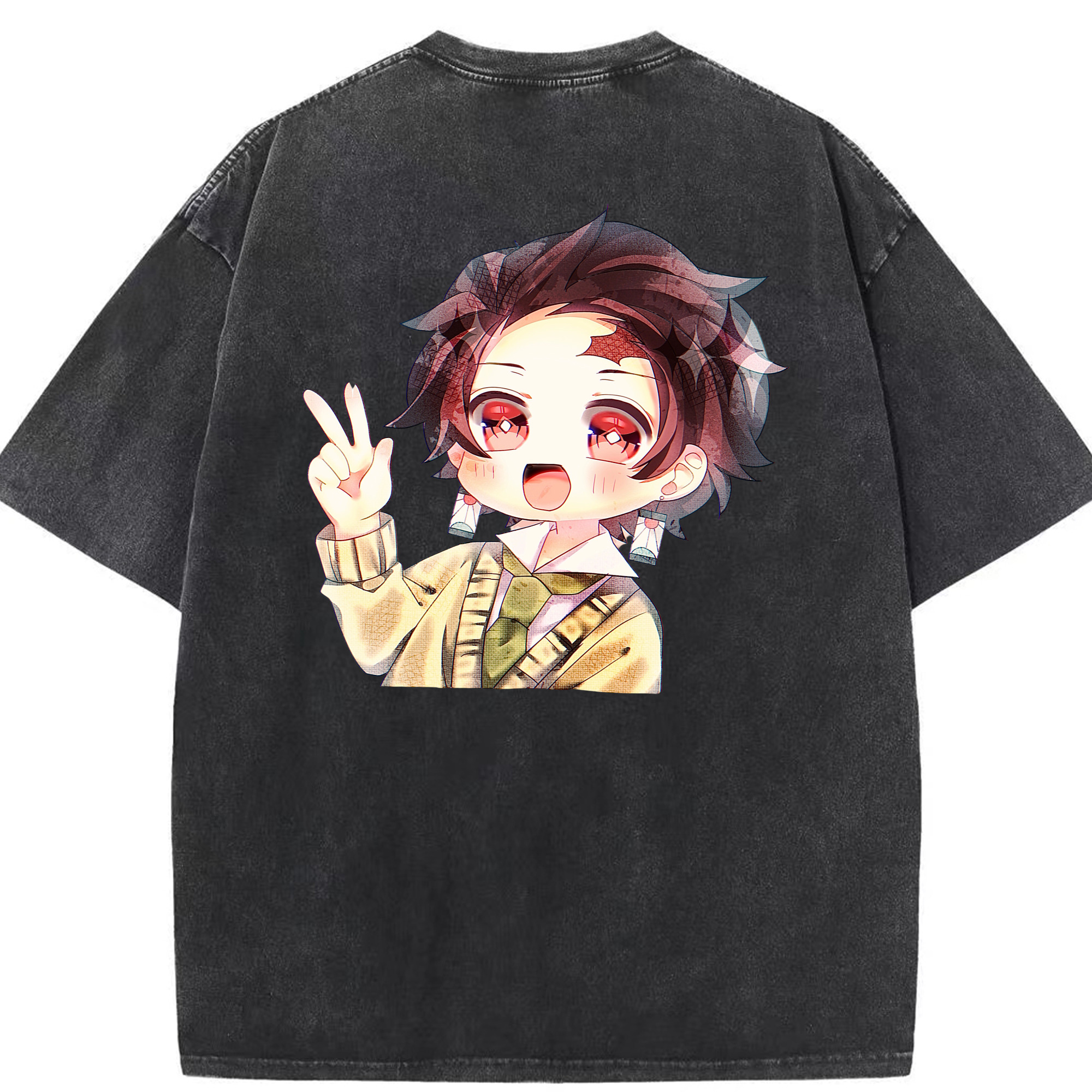 （画像用） 鬼滅の刃 竈門 炭治郎／かまど たんじろう Kamado Tanjirou 綿100% ヴィンテージ風 半袖Tシャツ（背面プリント）