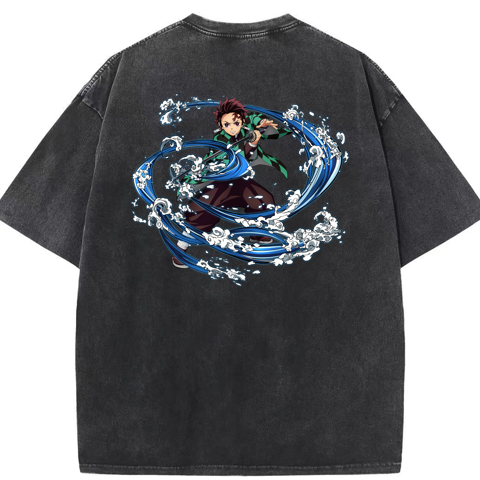 （画像用） 鬼滅の刃 竈門 炭治郎／かまど たんじろう Kamado Tanjirou 綿100% ヴィンテージ風 半袖Tシャツ（背面プリント）