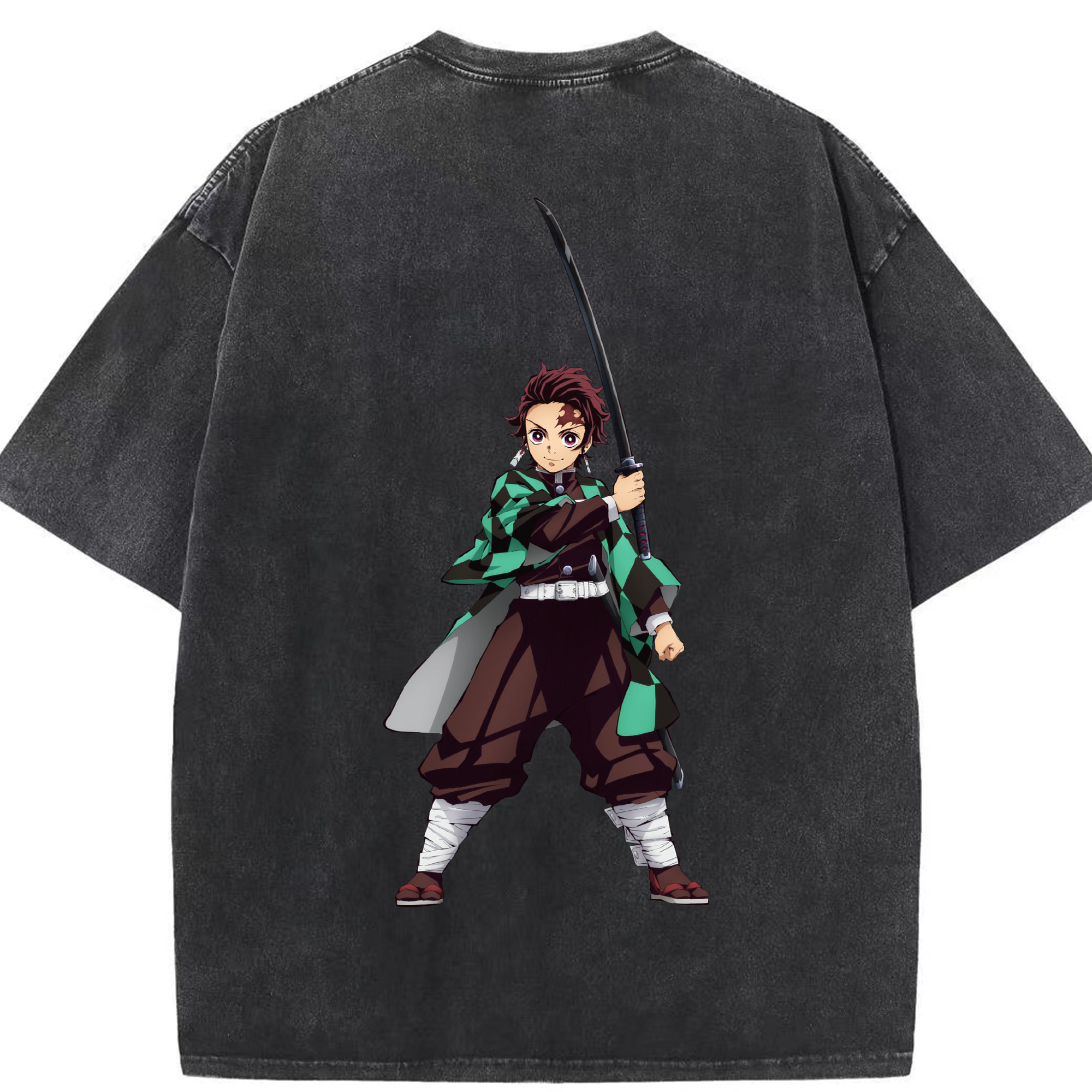 （画像用） 鬼滅の刃 竈門 炭治郎／かまど たんじろう Kamado Tanjirou 綿100% ヴィンテージ風 半袖Tシャツ（背面プリント）