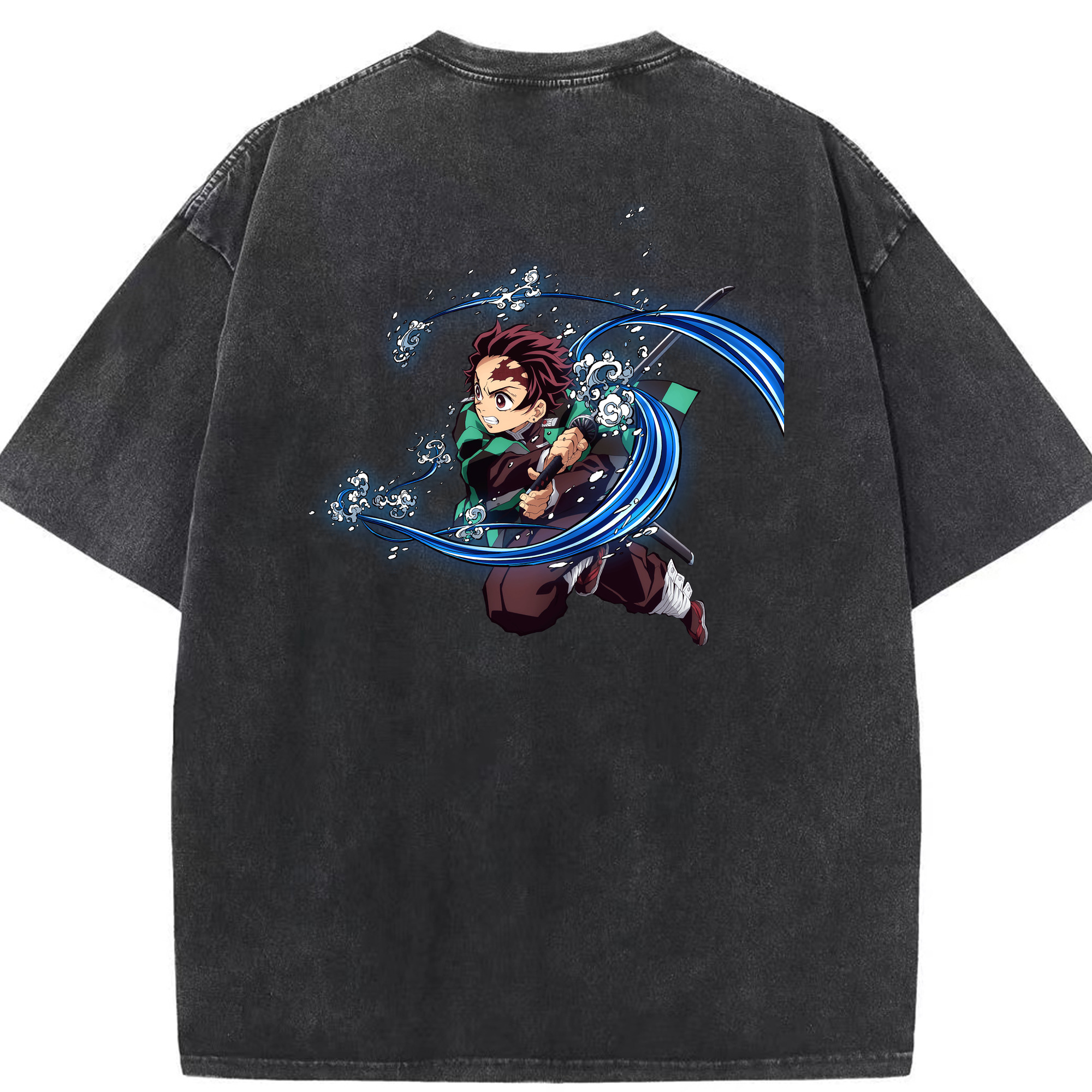 （画像用） 鬼滅の刃 竈門 炭治郎／かまど たんじろう Kamado Tanjirou 綿100% ヴィンテージ風 半袖Tシャツ（背面プリント）