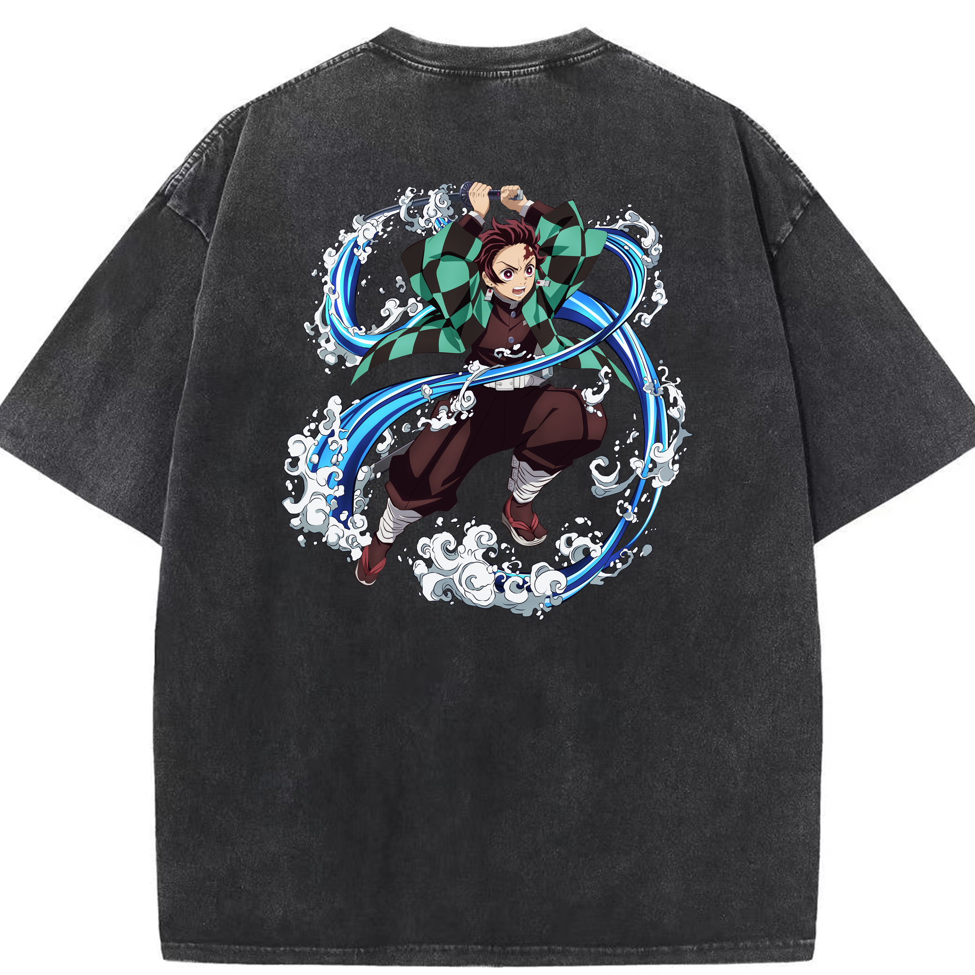 （画像用） 鬼滅の刃 竈門 炭治郎／かまど たんじろう Kamado Tanjirou 綿100% ヴィンテージ風 半袖Tシャツ（背面プリント）