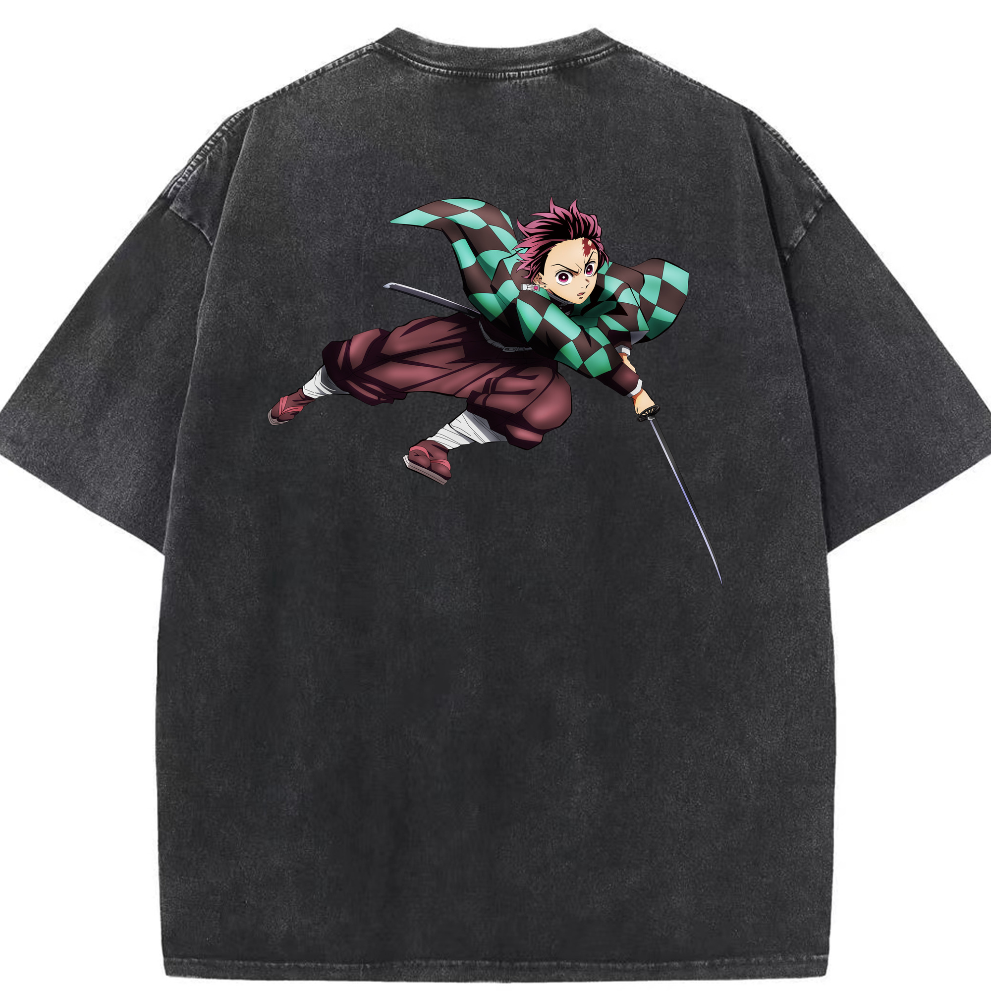 （画像用） 鬼滅の刃 竈門 炭治郎／かまど たんじろう Kamado Tanjirou 綿100% ヴィンテージ風 半袖Tシャツ（背面プリント）