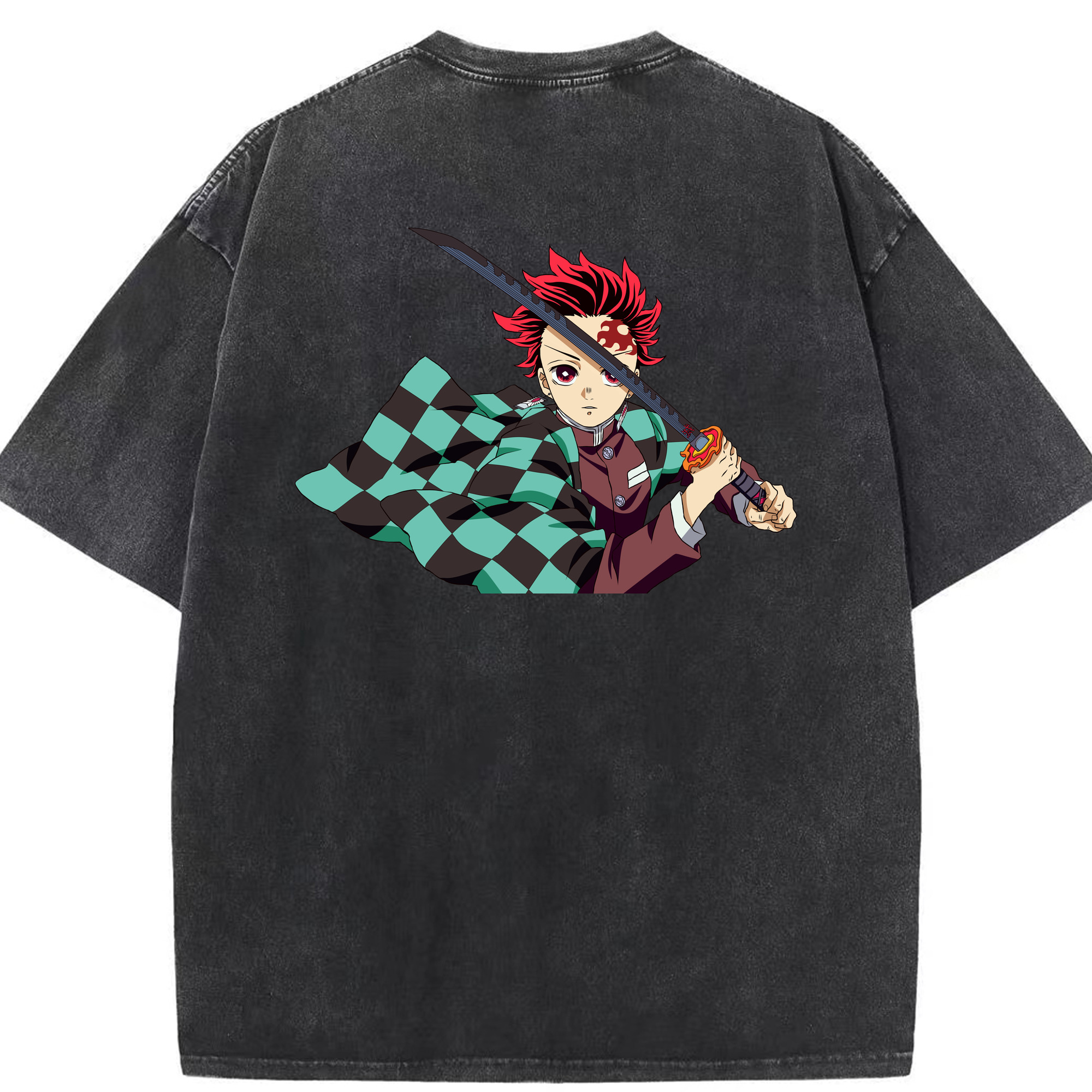 （画像用） 鬼滅の刃 竈門 炭治郎／かまど たんじろう Kamado Tanjirou 綿100% ヴィンテージ風 半袖Tシャツ（背面プリント）