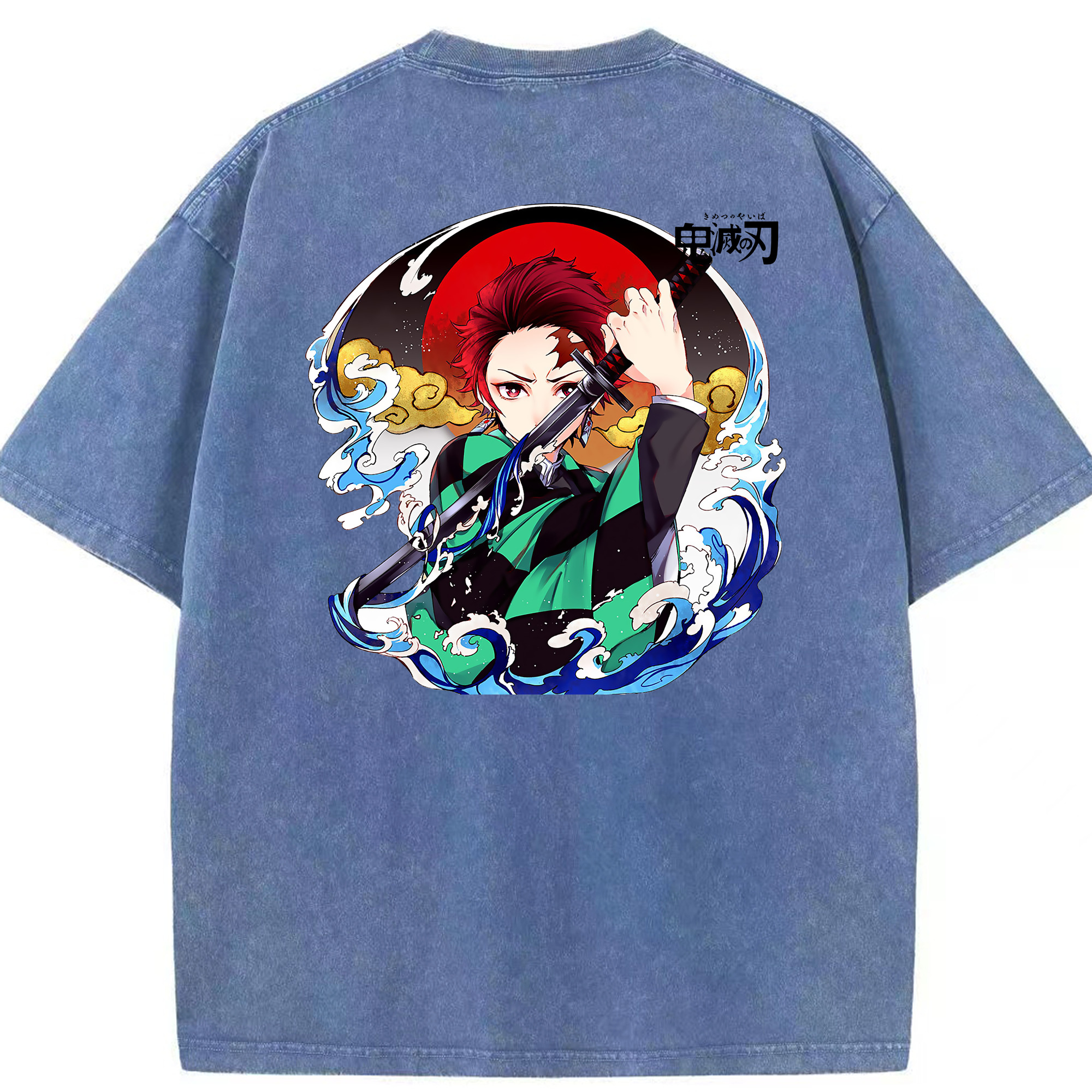（画像用） 鬼滅の刃 竈門 炭治郎／かまど たんじろう Kamado Tanjirou 綿100% ヴィンテージ風 半袖Tシャツ（背面プリント）