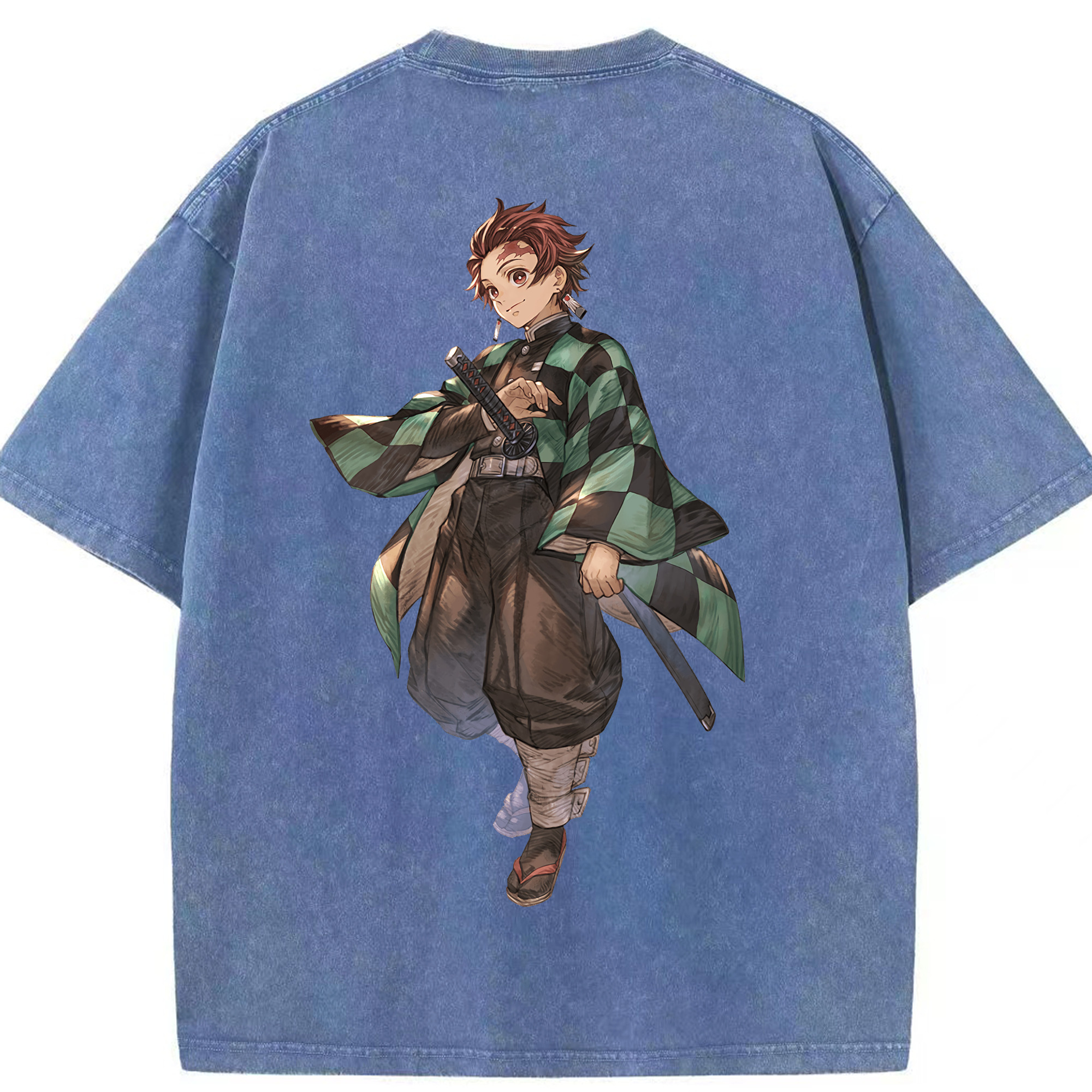 （画像用） 鬼滅の刃 竈門 炭治郎／かまど たんじろう Kamado Tanjirou 綿100% ヴィンテージ風 半袖Tシャツ（背面プリント）